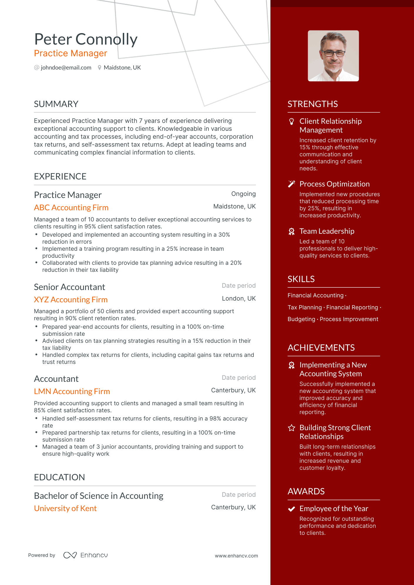 One Page Practice Manager Resume Template