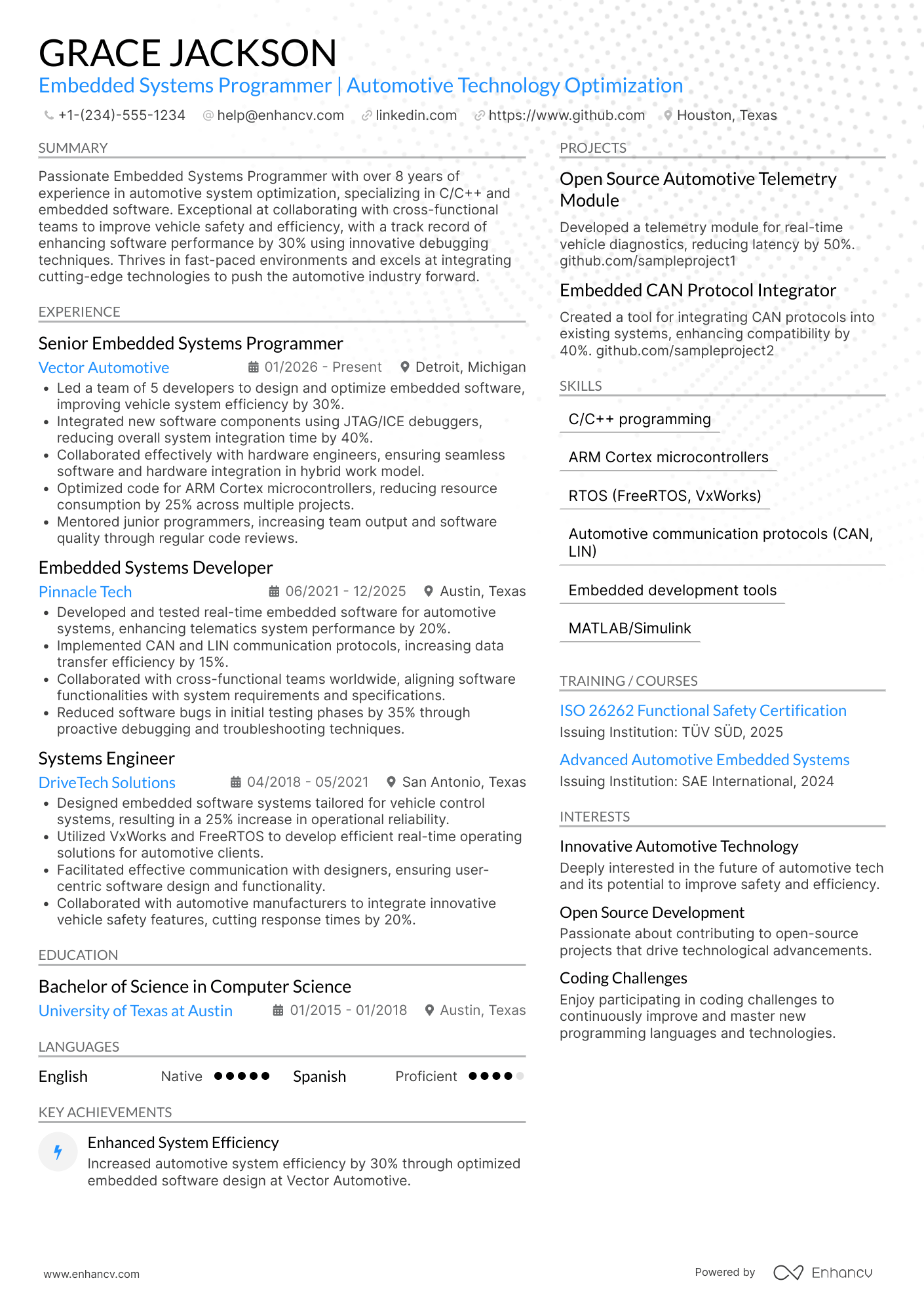 A resume example of a Embedded Systems Programmer