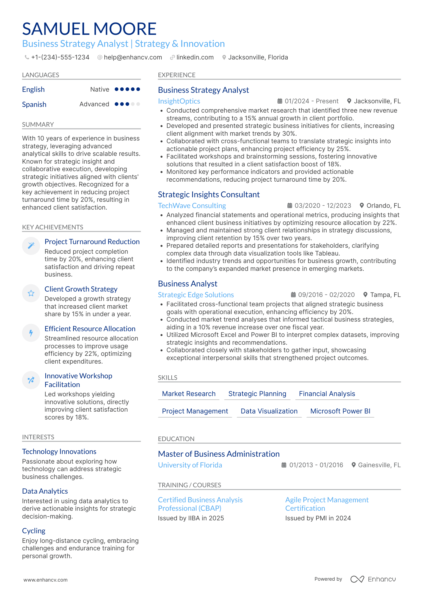 A resume example of a MBA Graduate