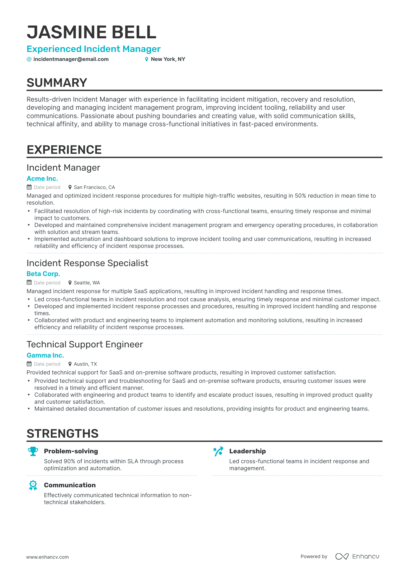 Classic Incident Manager Resume Template