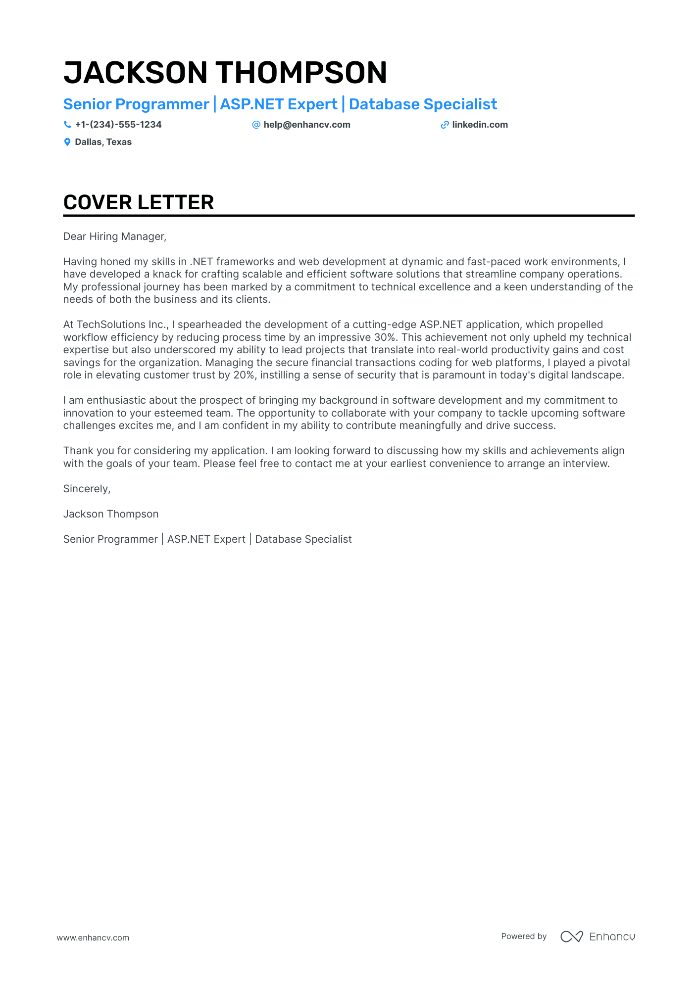 cover letter of a web developer