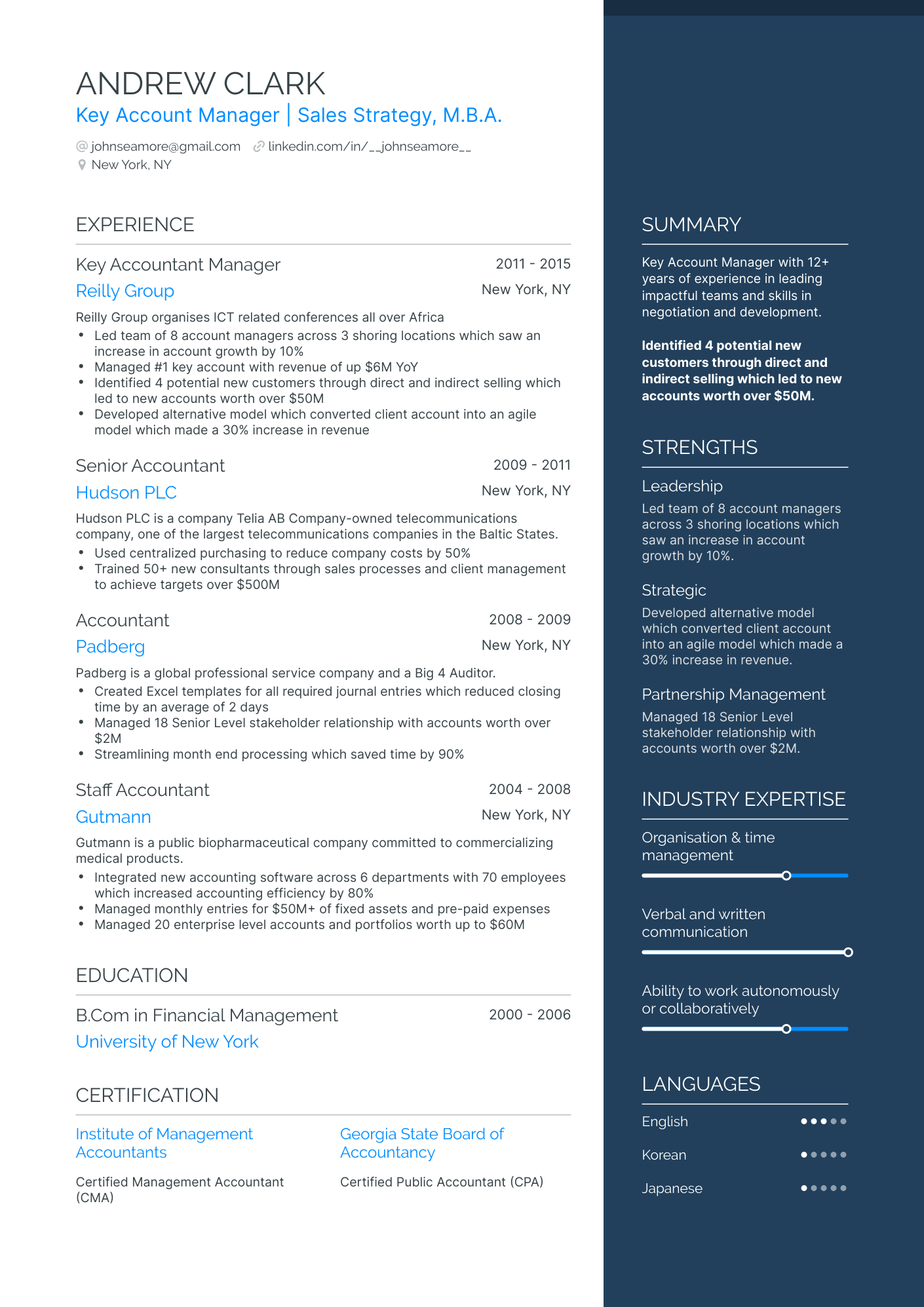 One Page Accounting Resume Template