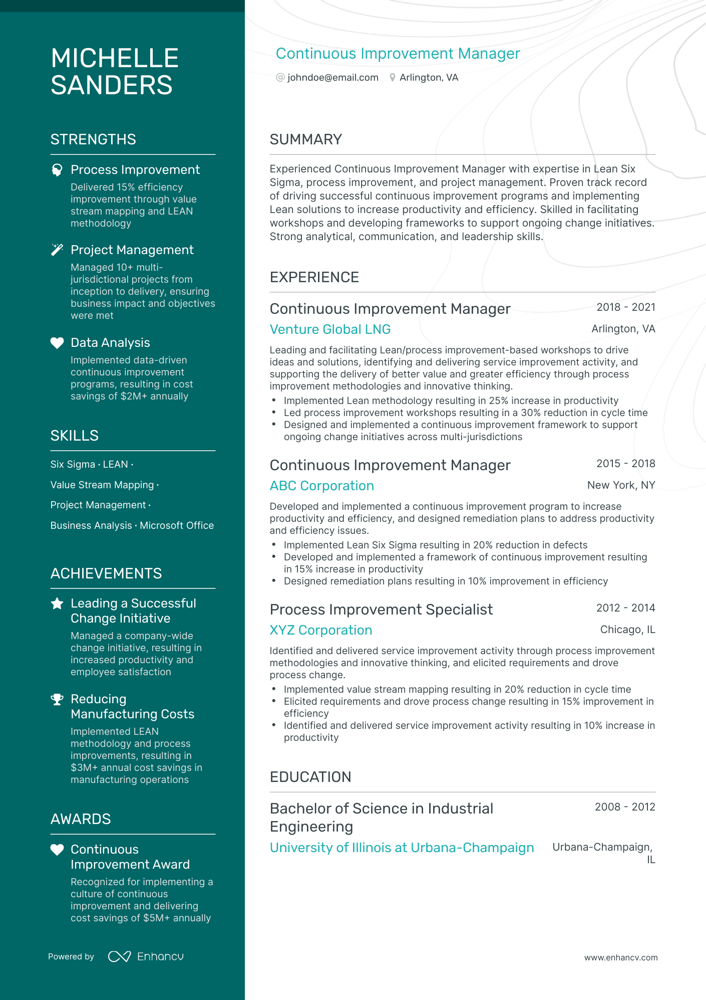 Polished Continuous Improvement Manager Resume Template
