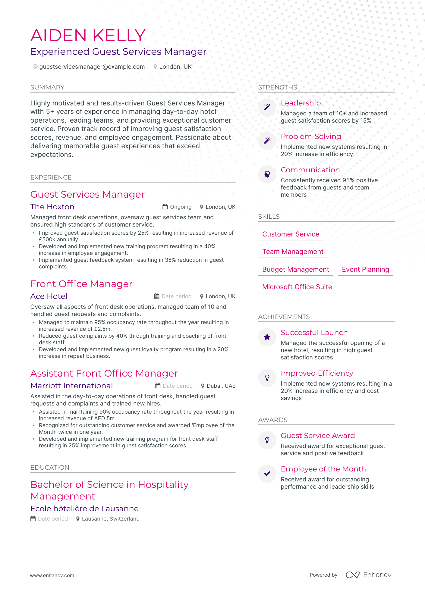 Modern Guest Services Manager Resume Template