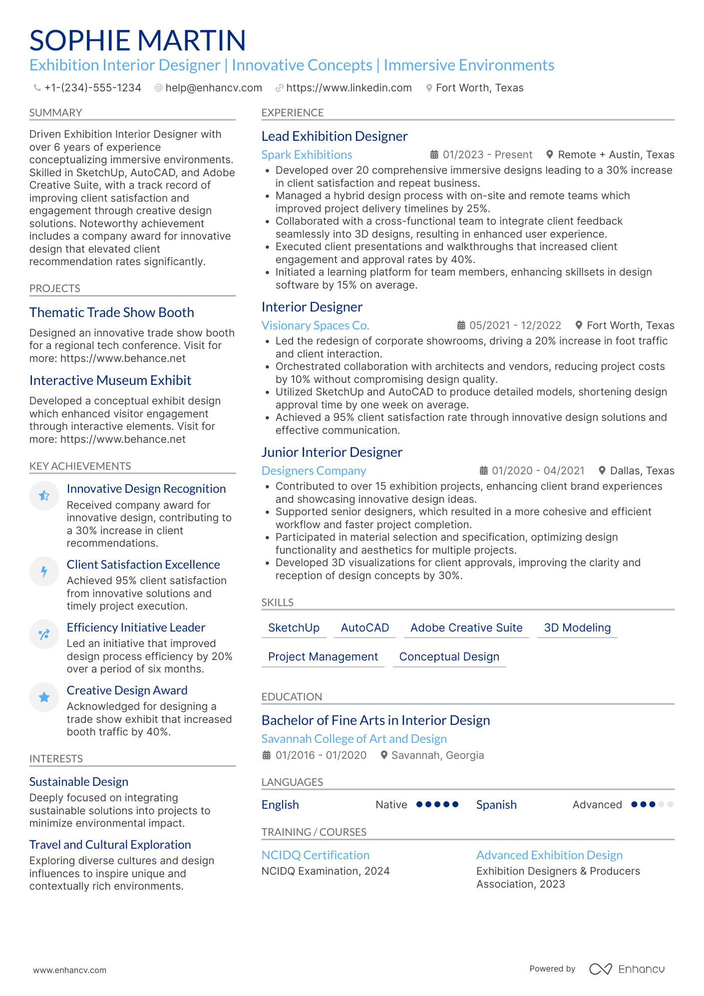 A resume example of a Exhibition Interior Designer