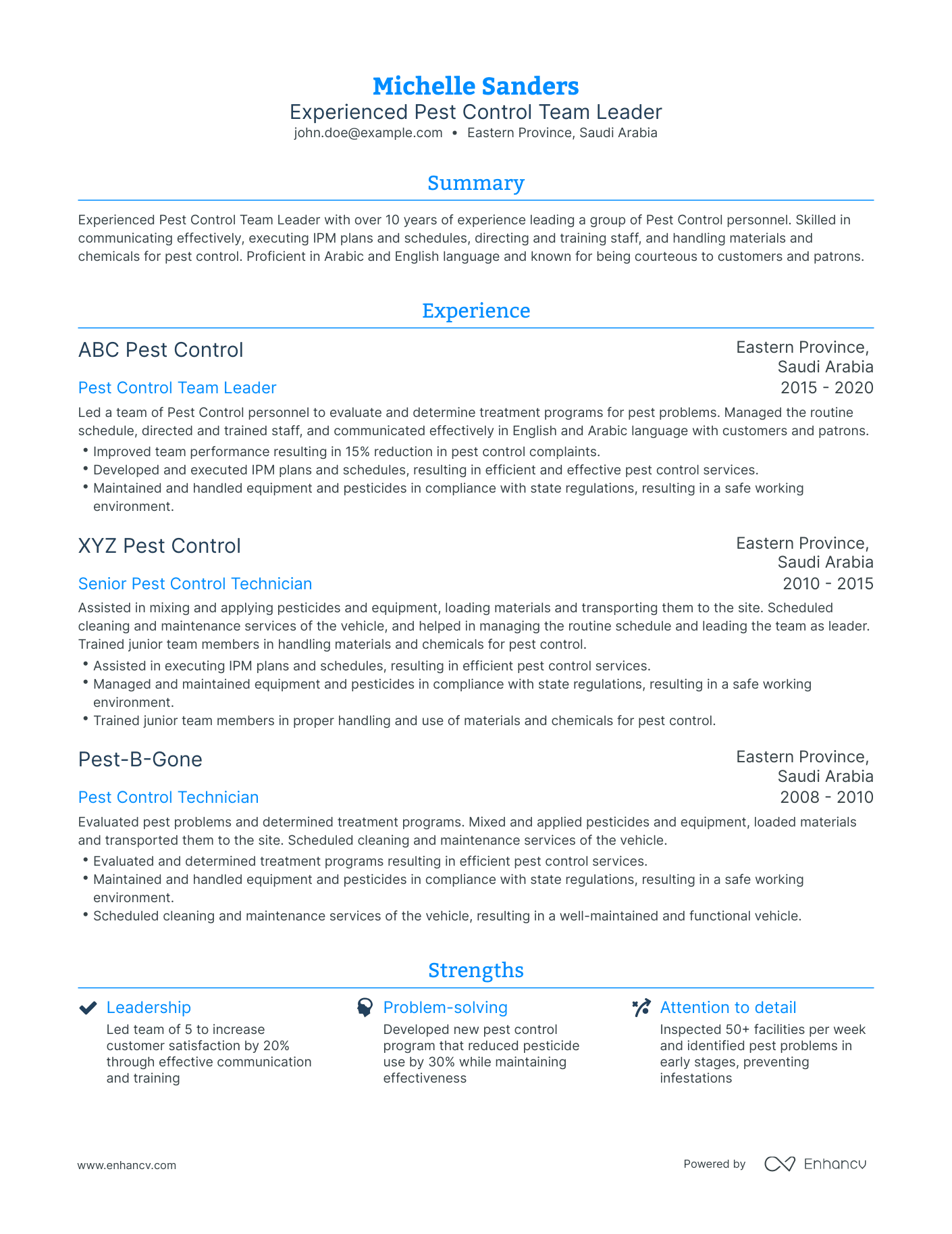 Traditional Pest Control Resume Template
