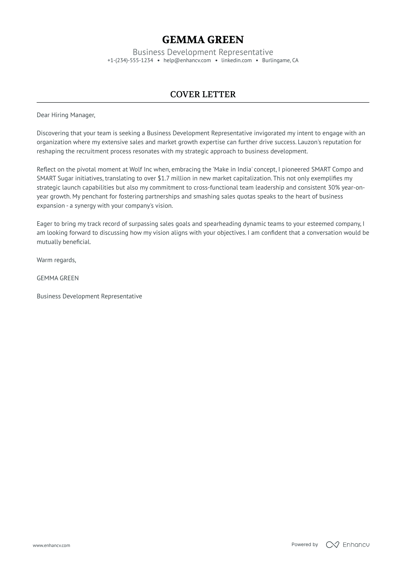 cover letter about business development