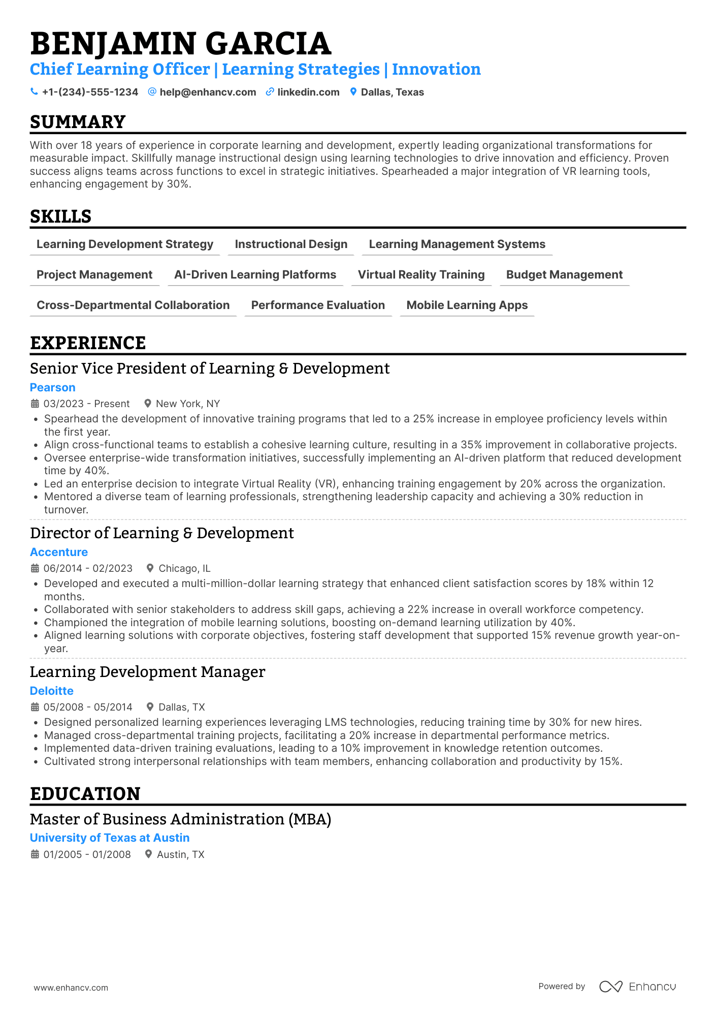 A resume example of a Chief Learning Officer