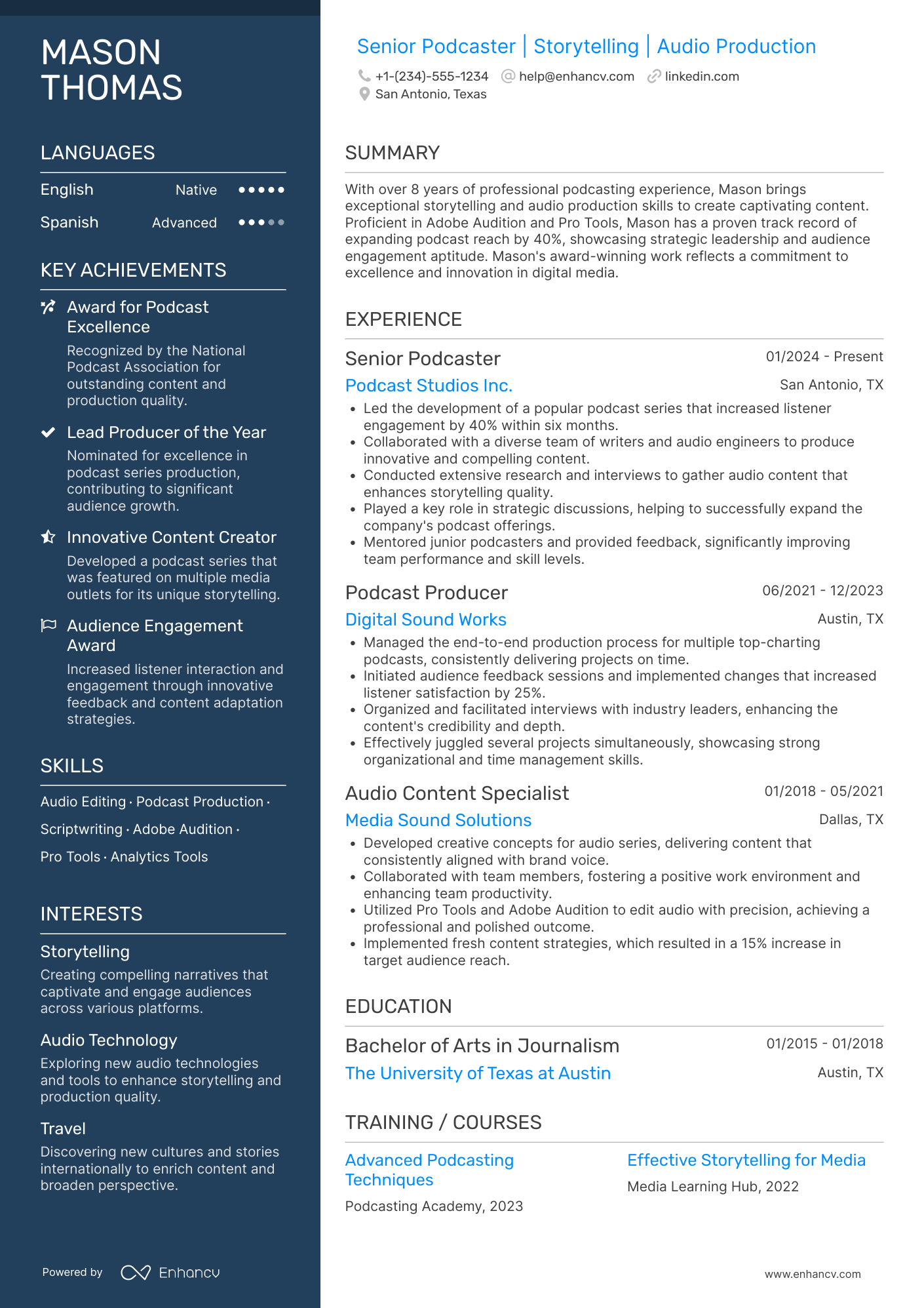 A resume example of a Senior Podcaster