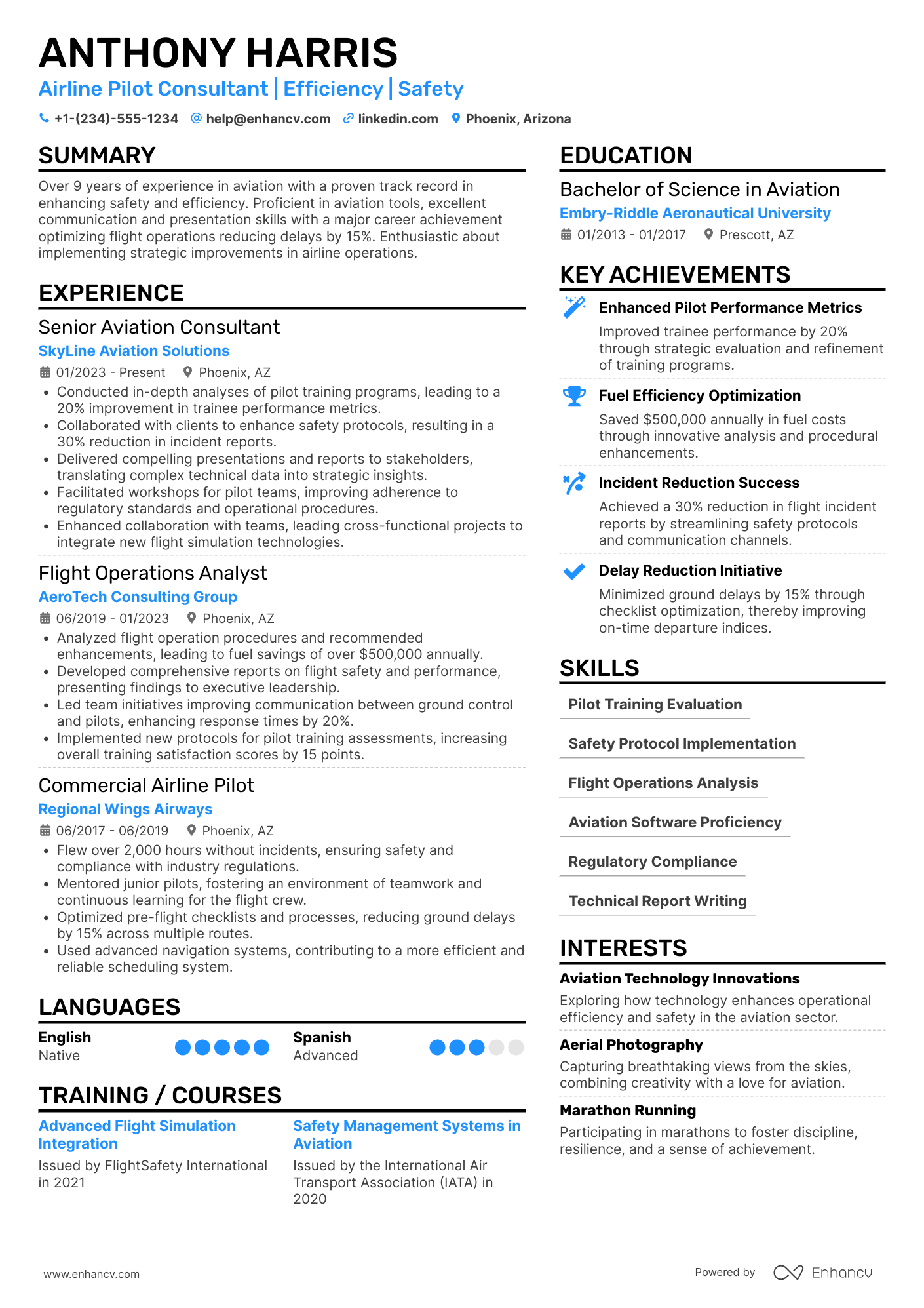 A resume example of a Airline Pilot Consultant