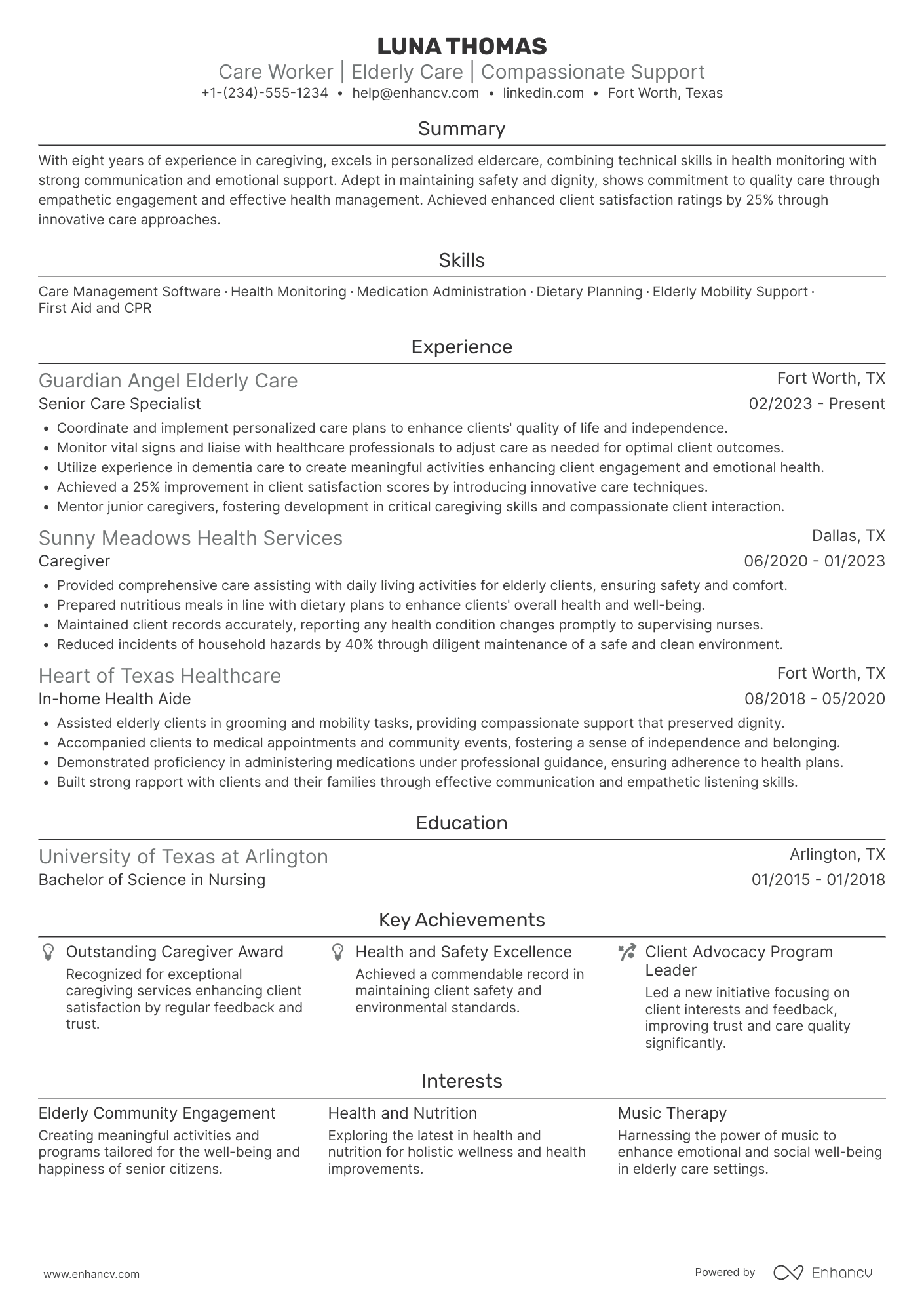 A resume example of a Care Worker
