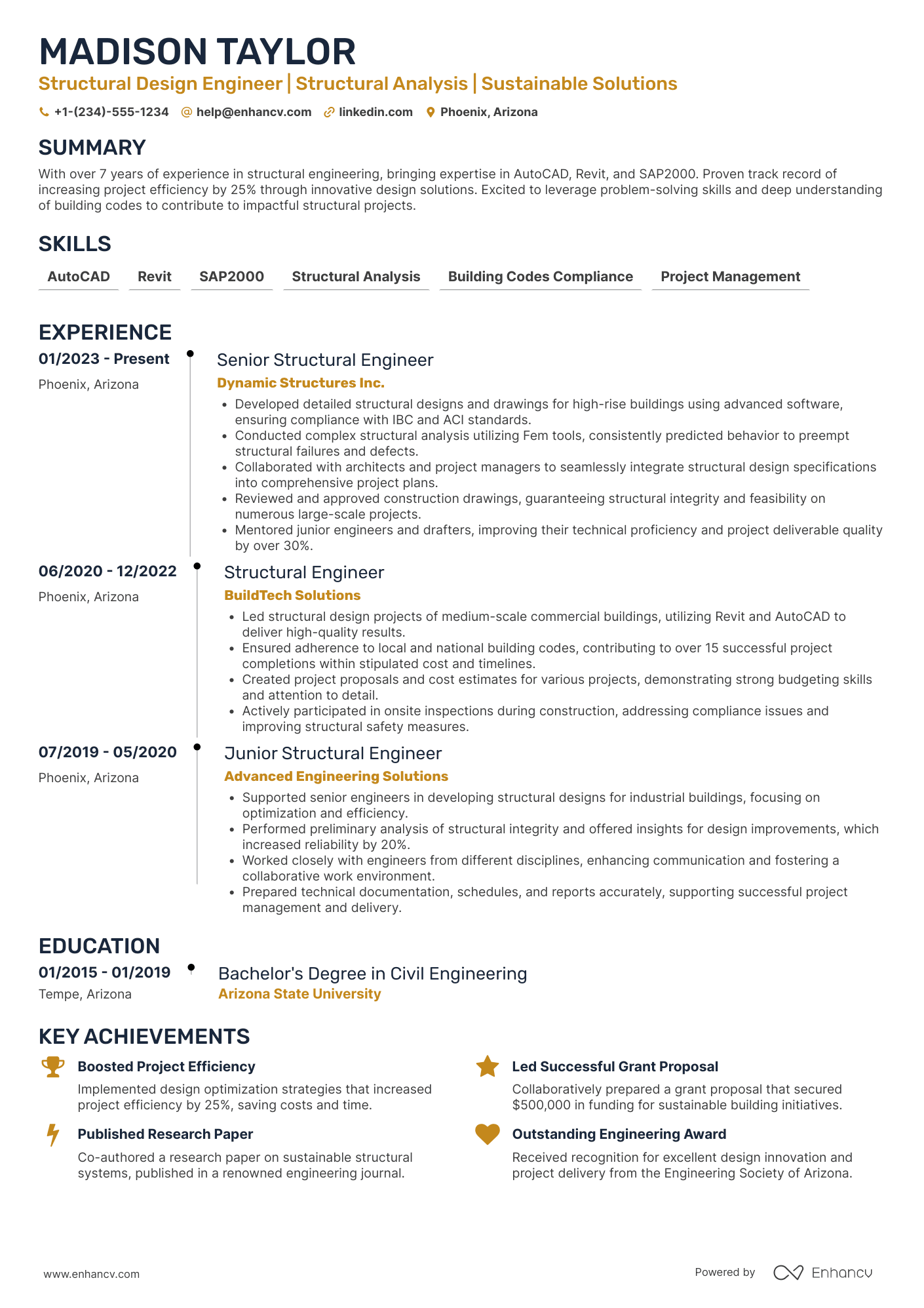 A resume example of a Structural Design Engineer