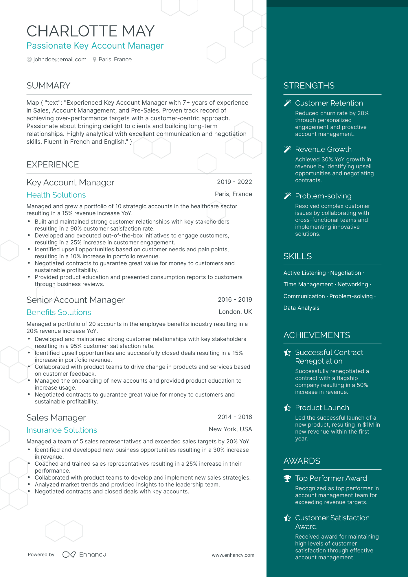 One Page Key Account Manager Resume Template
