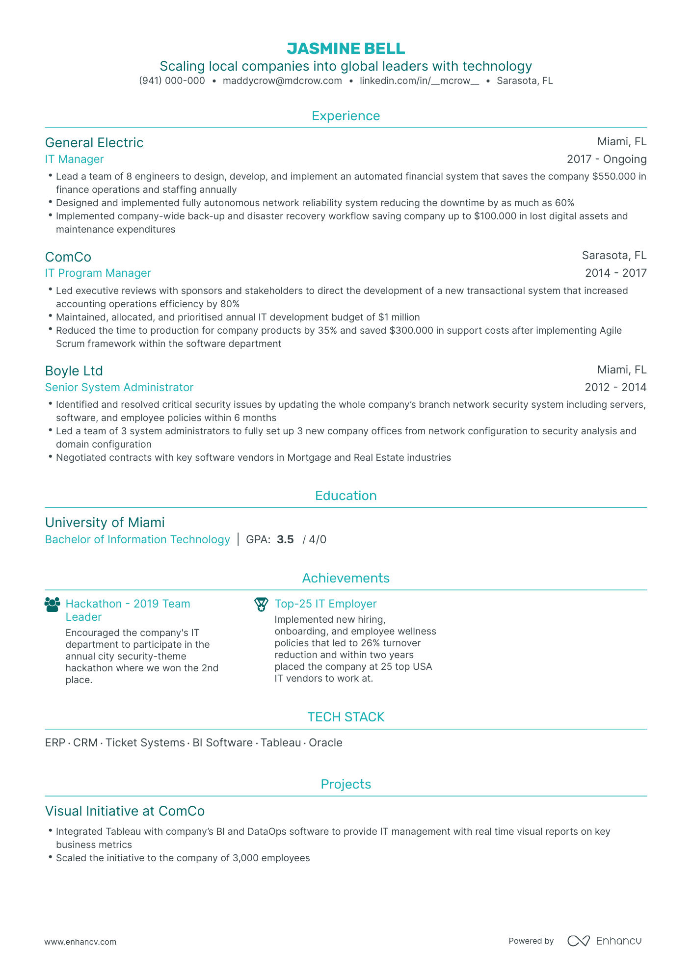 Traditional IT Manager Resume Template