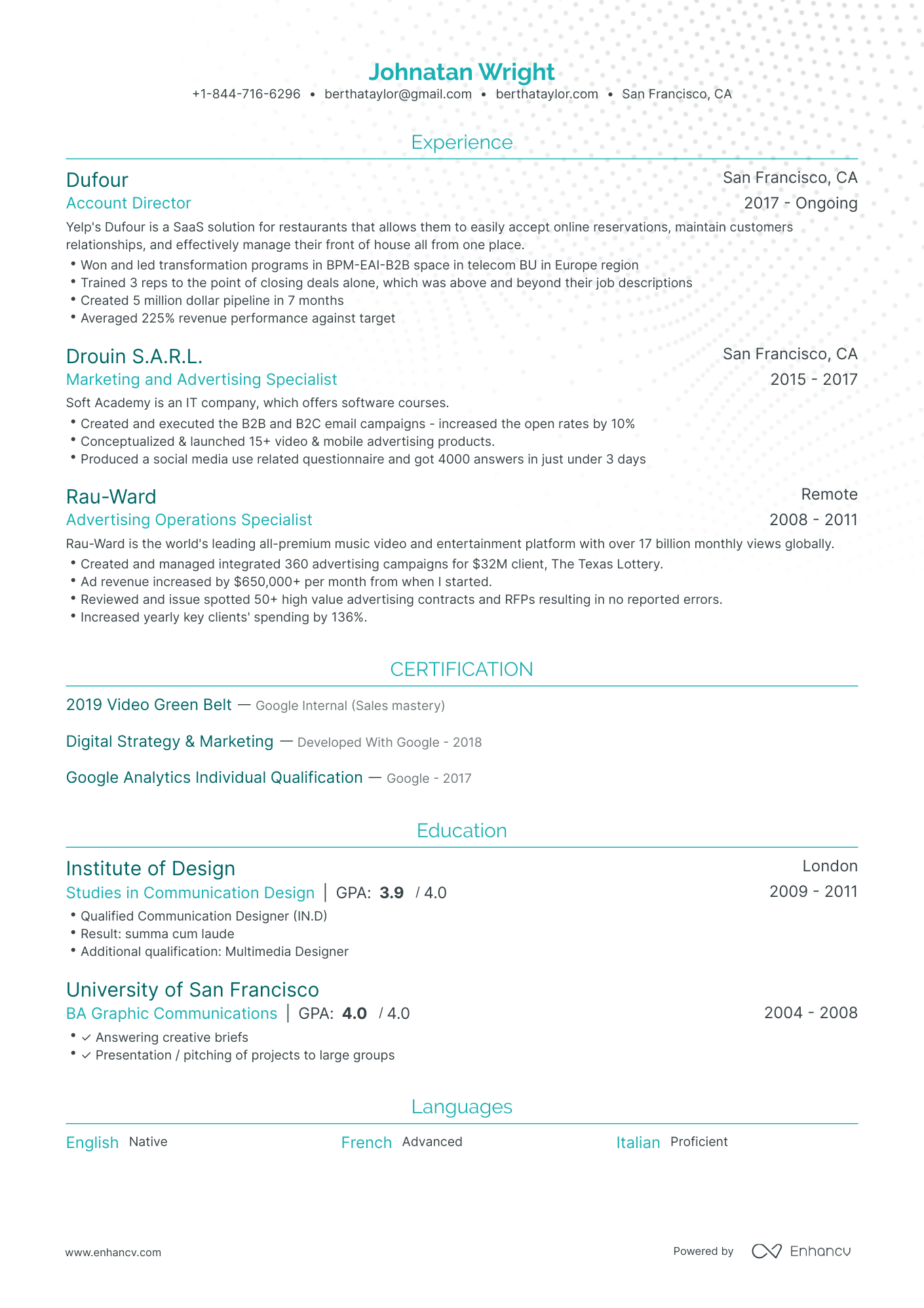 Traditional Advertising Resume Template