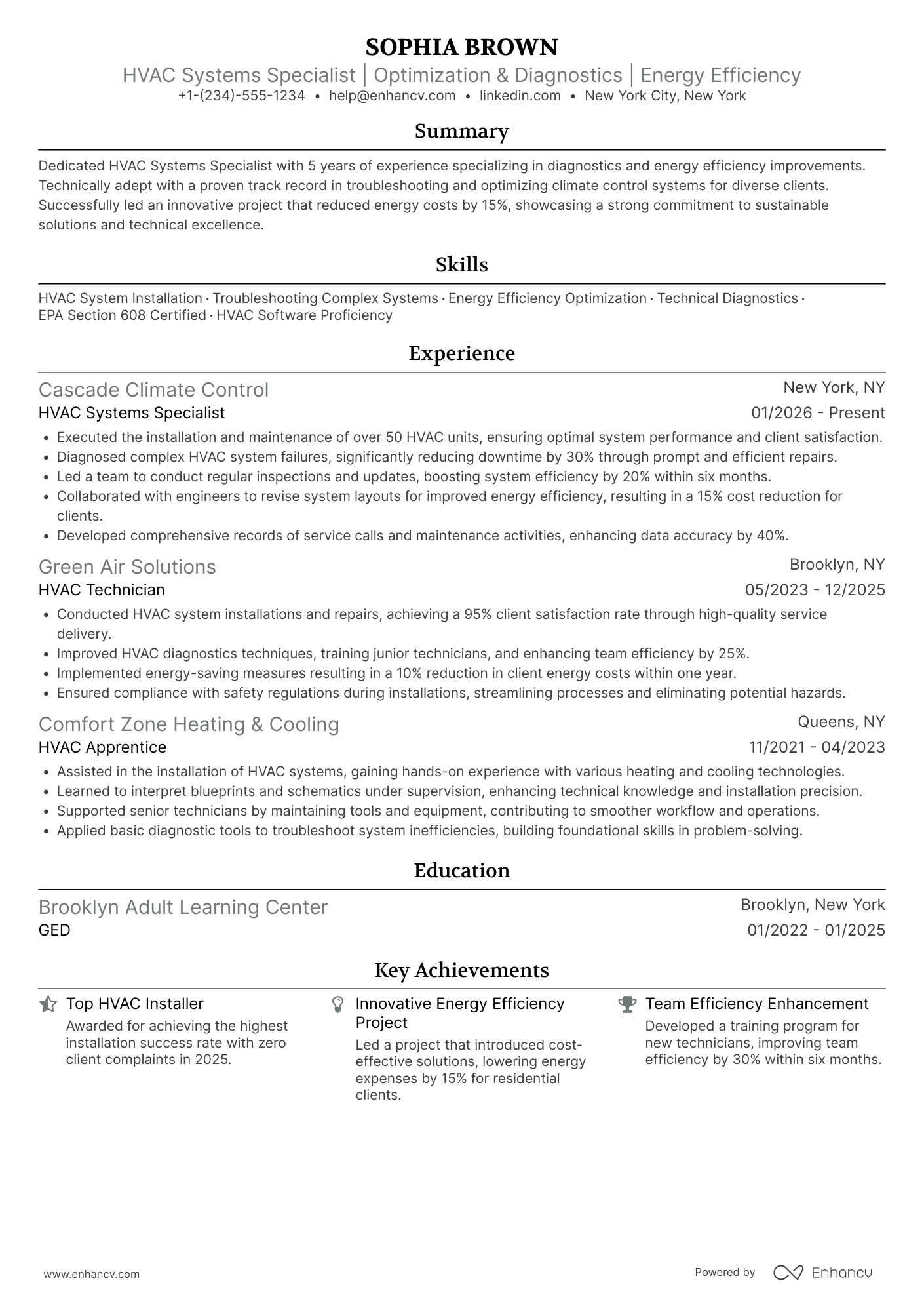 A resume example of a HVAC Systems Specialist