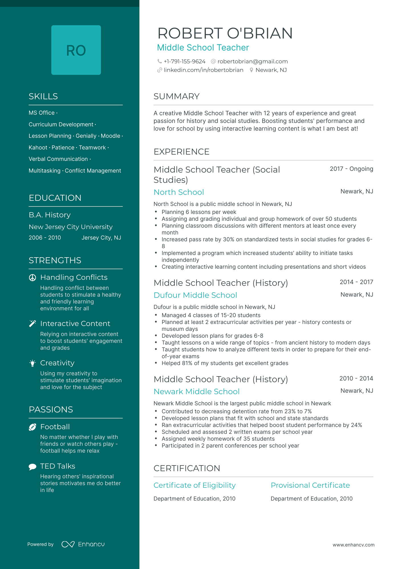 Polished Middle School Teacher Resume Template