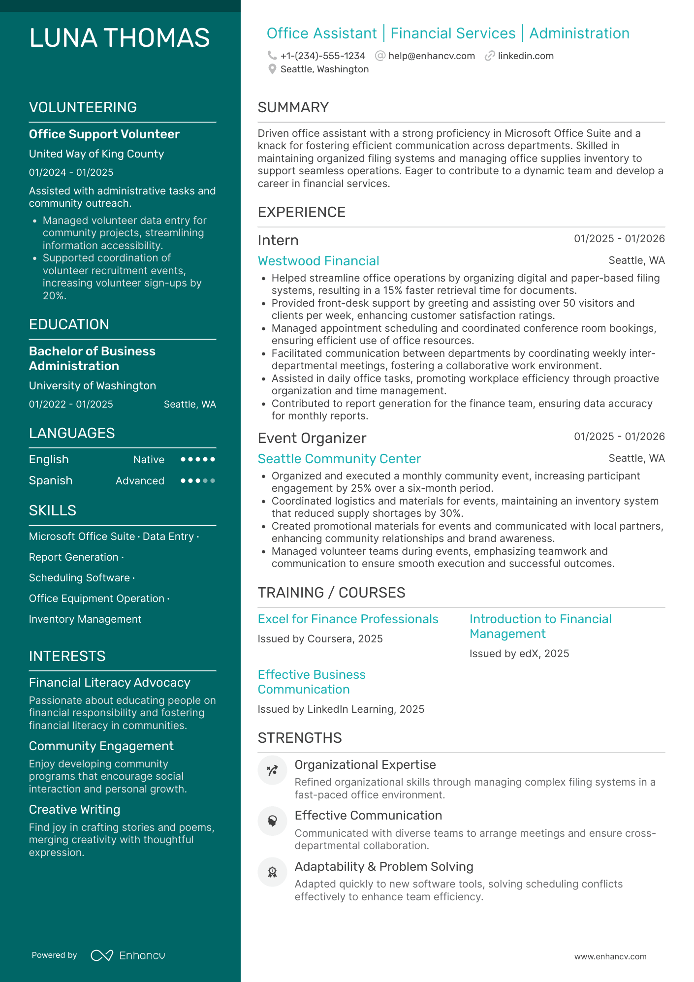 A resume example of a Entry Level Office Assistant