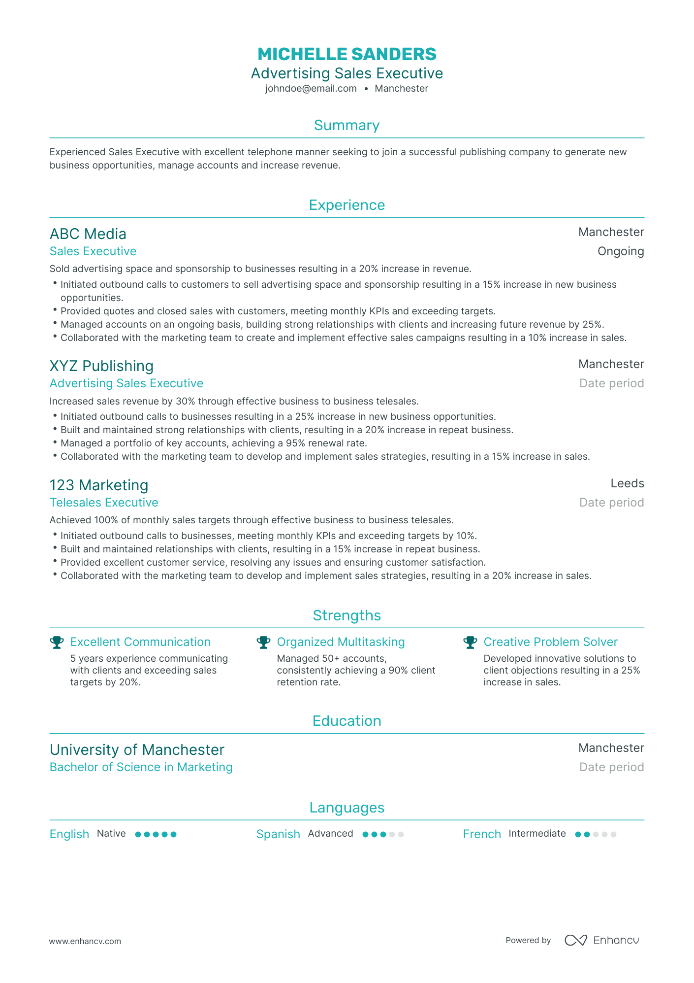 Traditional Advertising Sales Executive Resume Template