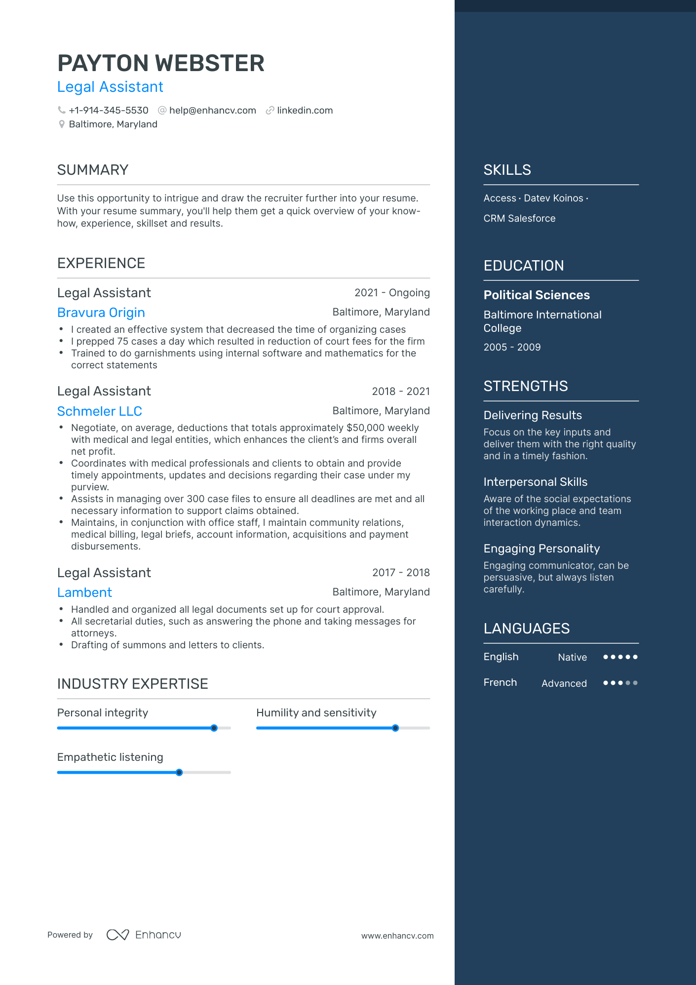One Page Legal Assistant Resume Template