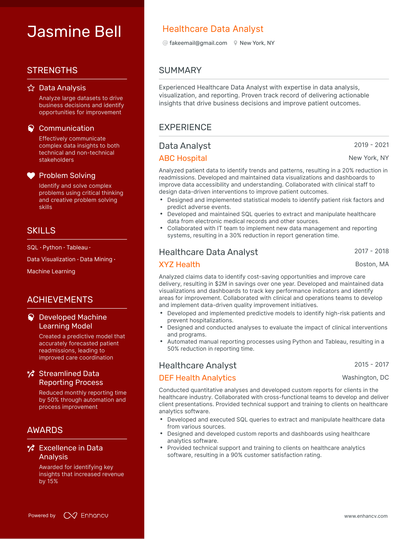 Polished Healthcare Data Analyst Resume Template