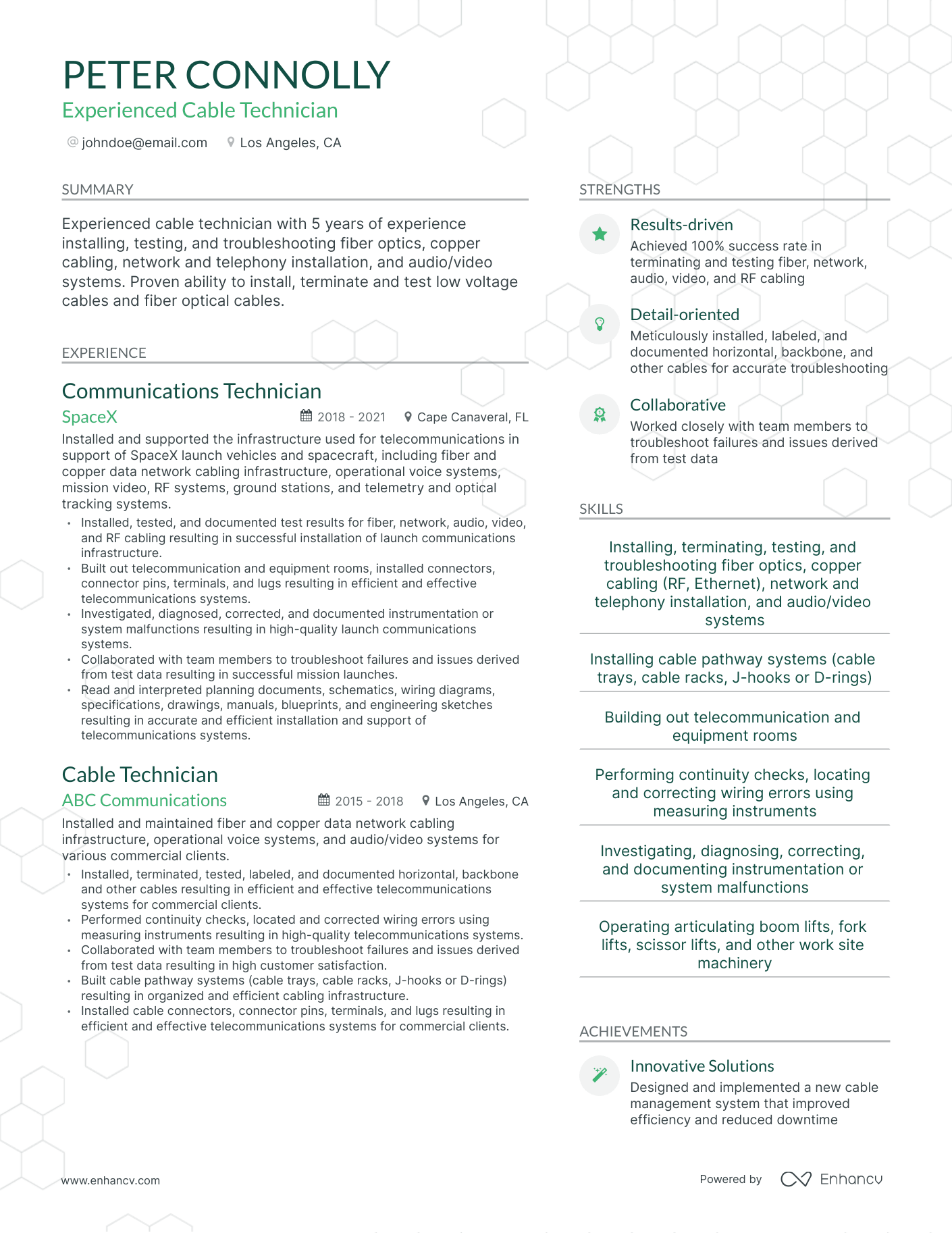 Modern Cable Technician Resume Template