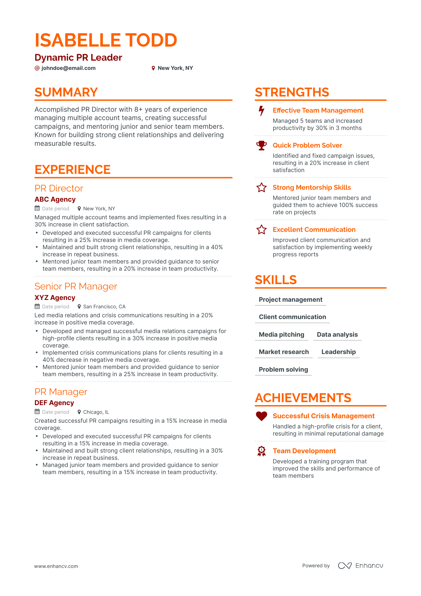 Simple Public Relations Director Resume Template
