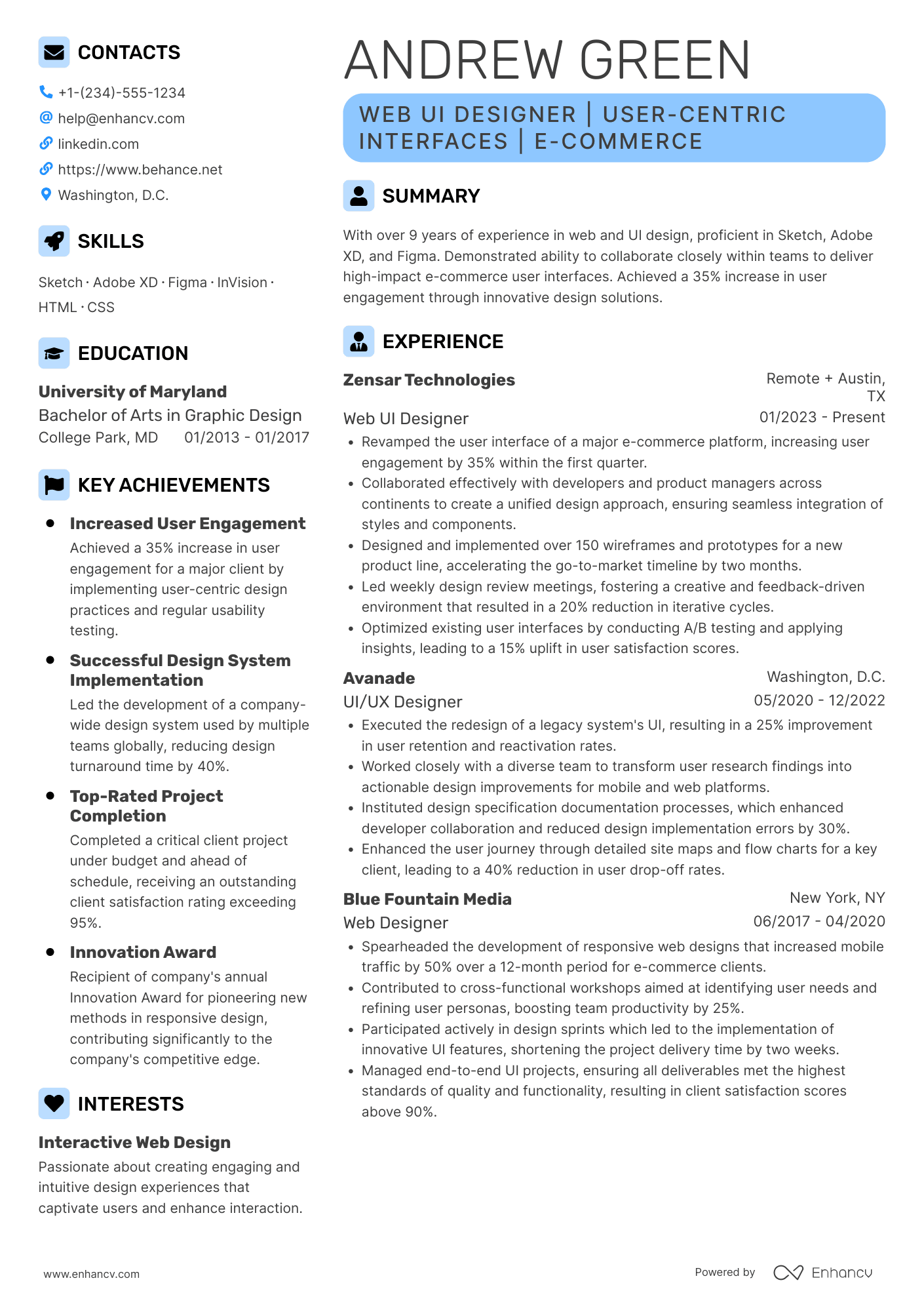 A resume example of a Web UI Designer