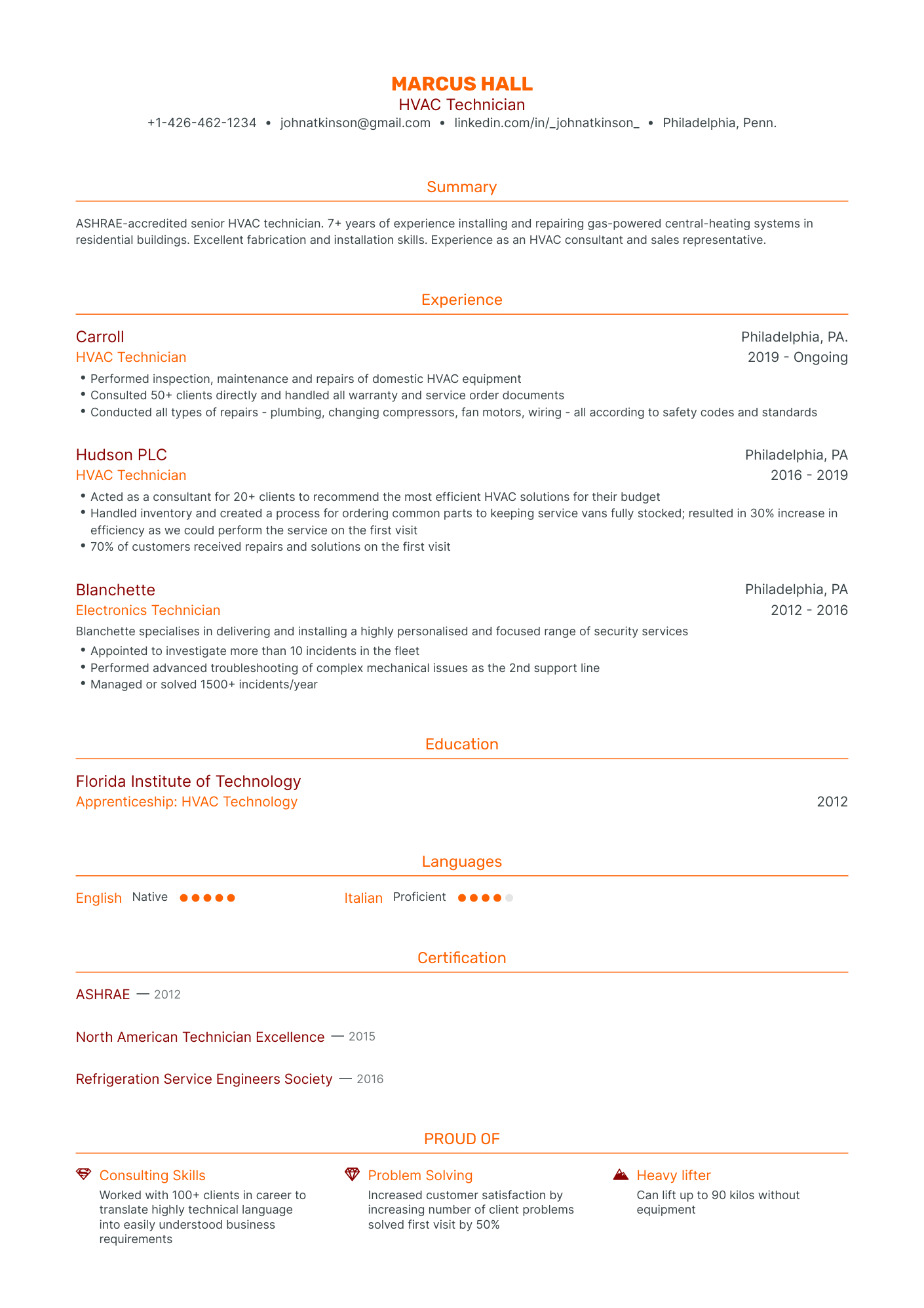 Traditional HVAC Resume Template
