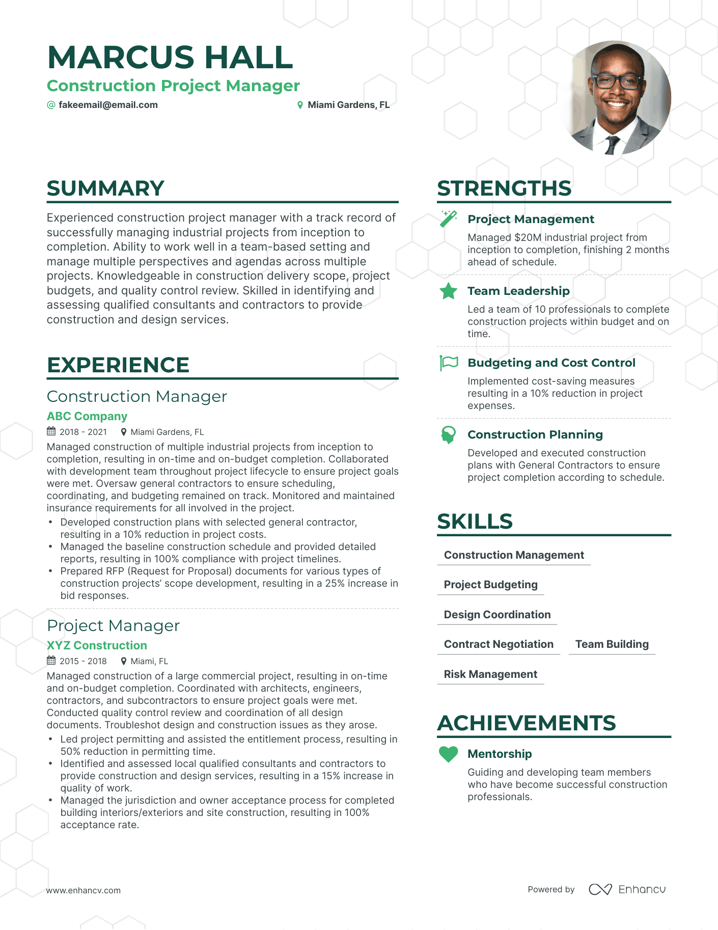 residential construction project manager resume