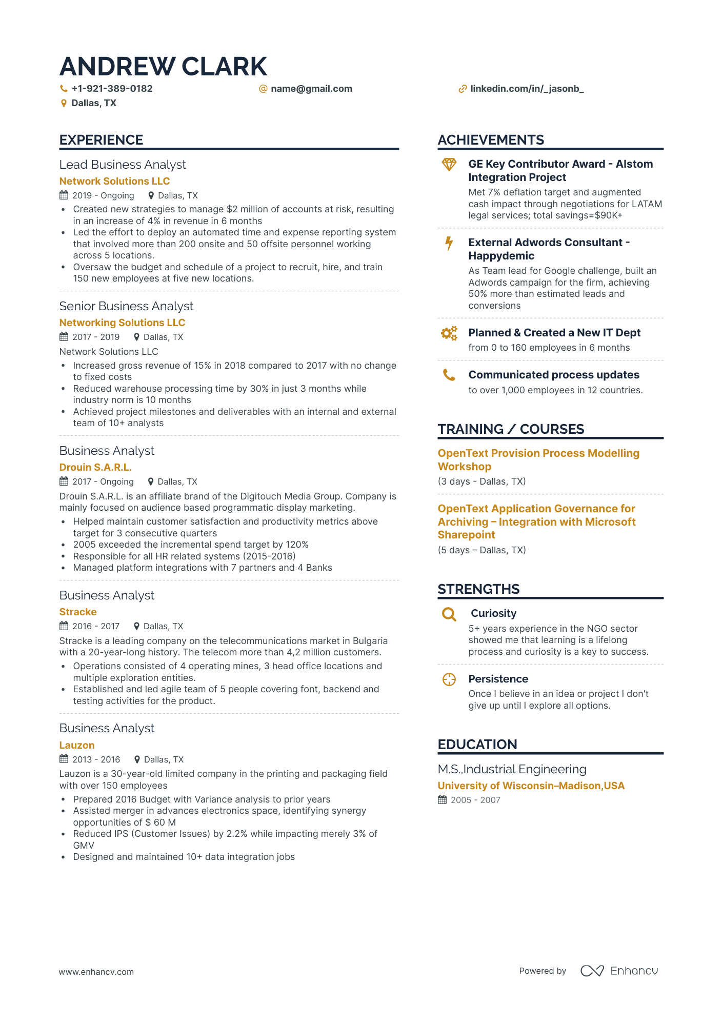Simple Business Analyst Resume Template