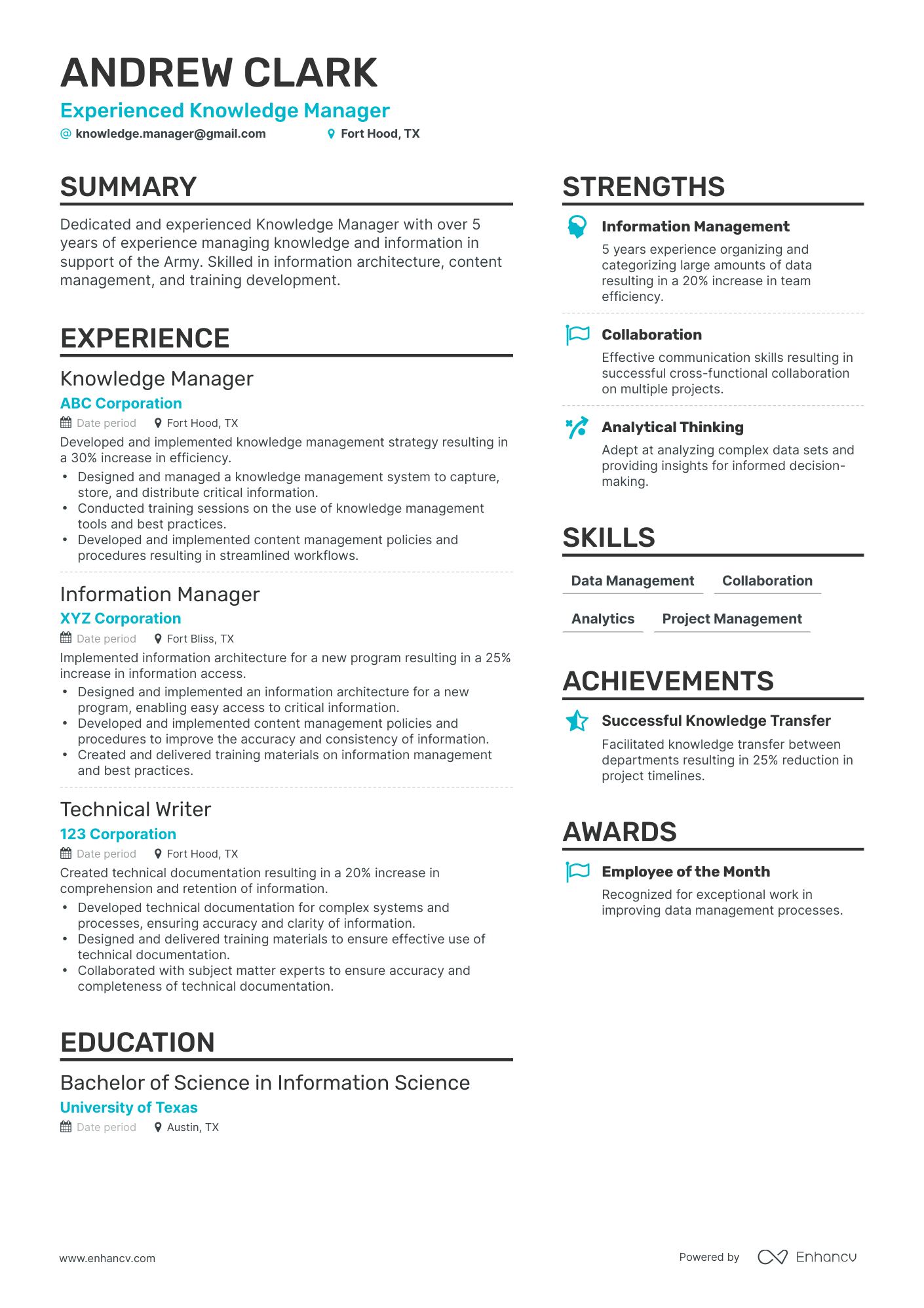Simple Knowledge Manager Resume Template