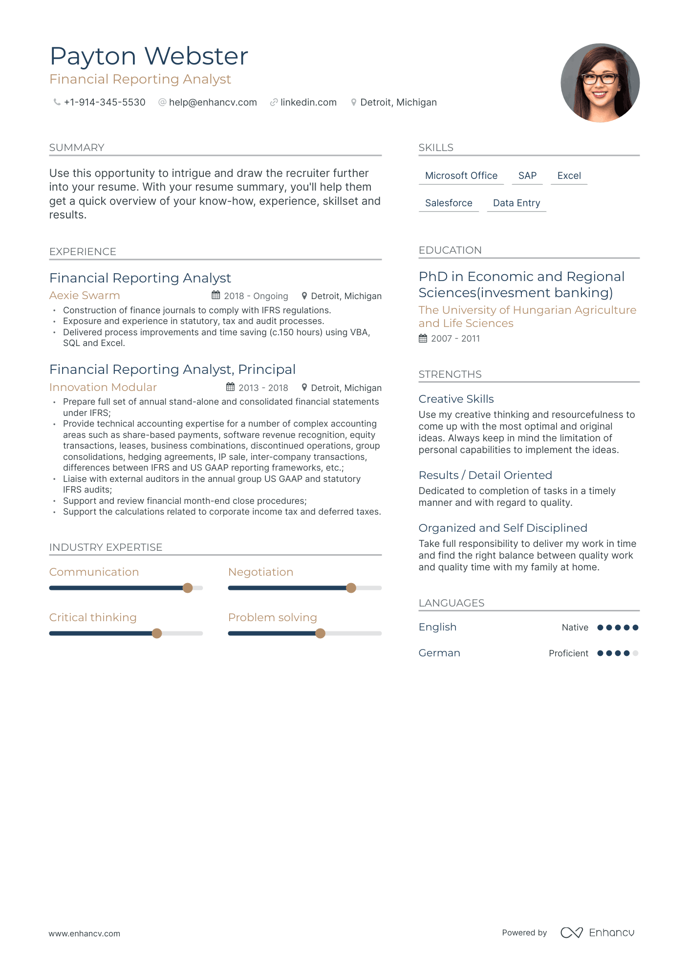 Modern Financial Reporting Analyst Resume Template
