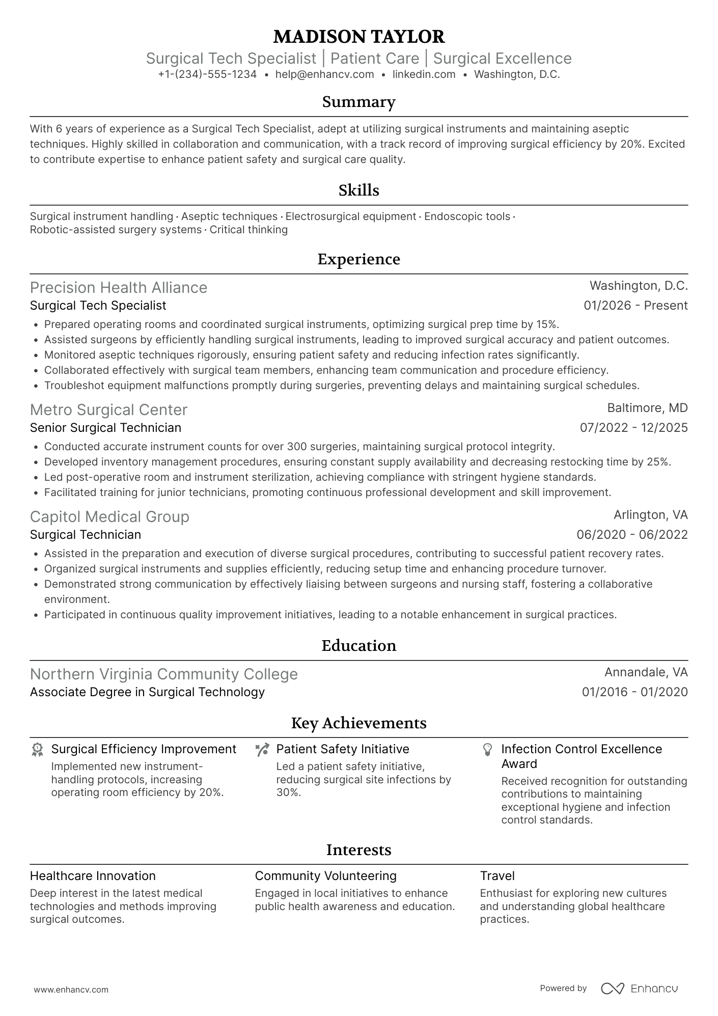 A resume example of a Surgical Tech Specialist