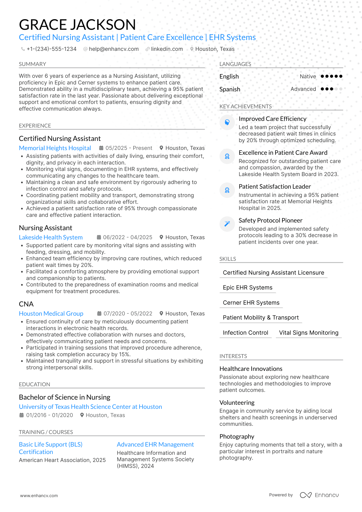 A resume example of a Mid Level Nursing Assistant