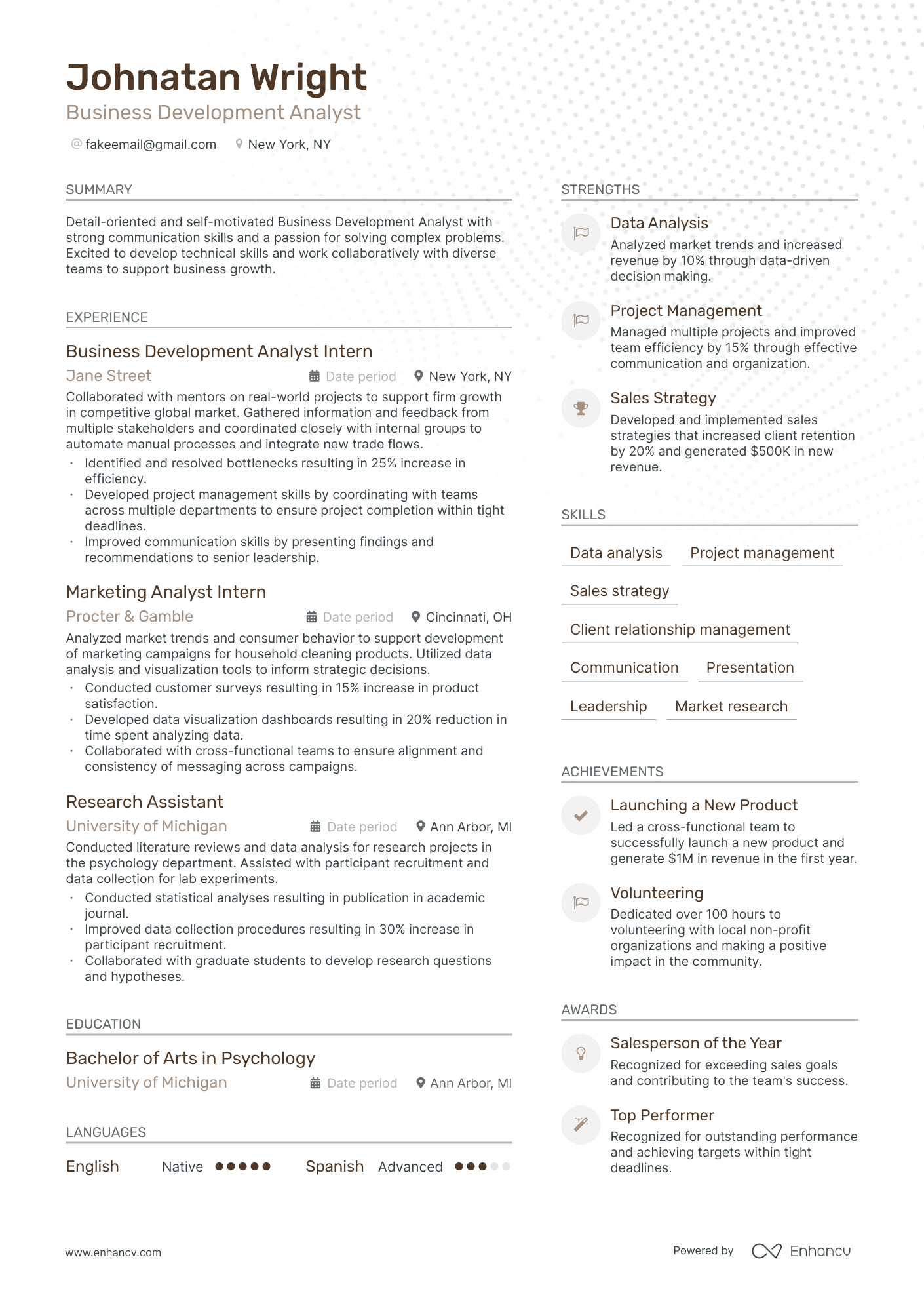 business development objectives examples for resume