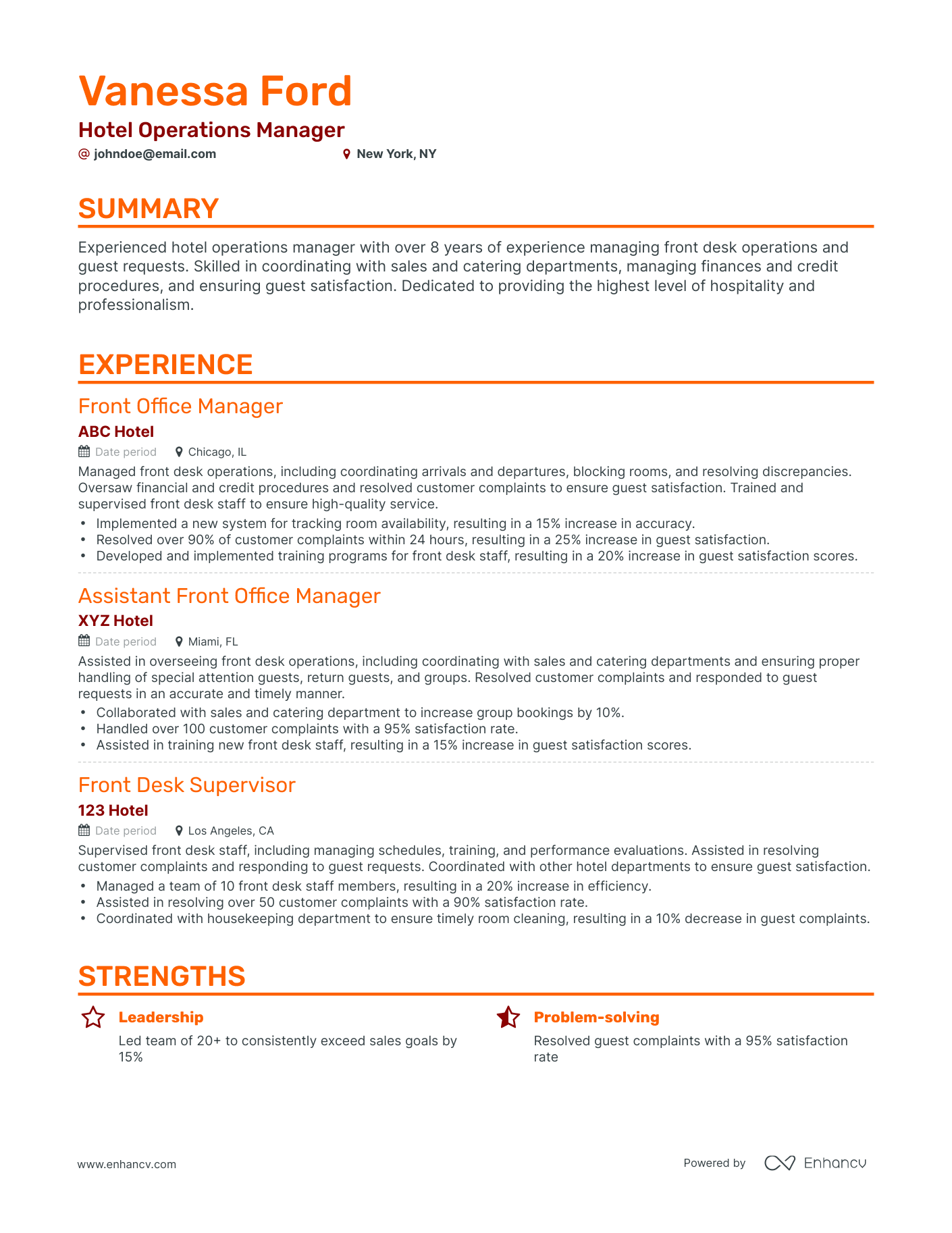 Classic Hotel Operations Manager Resume Template