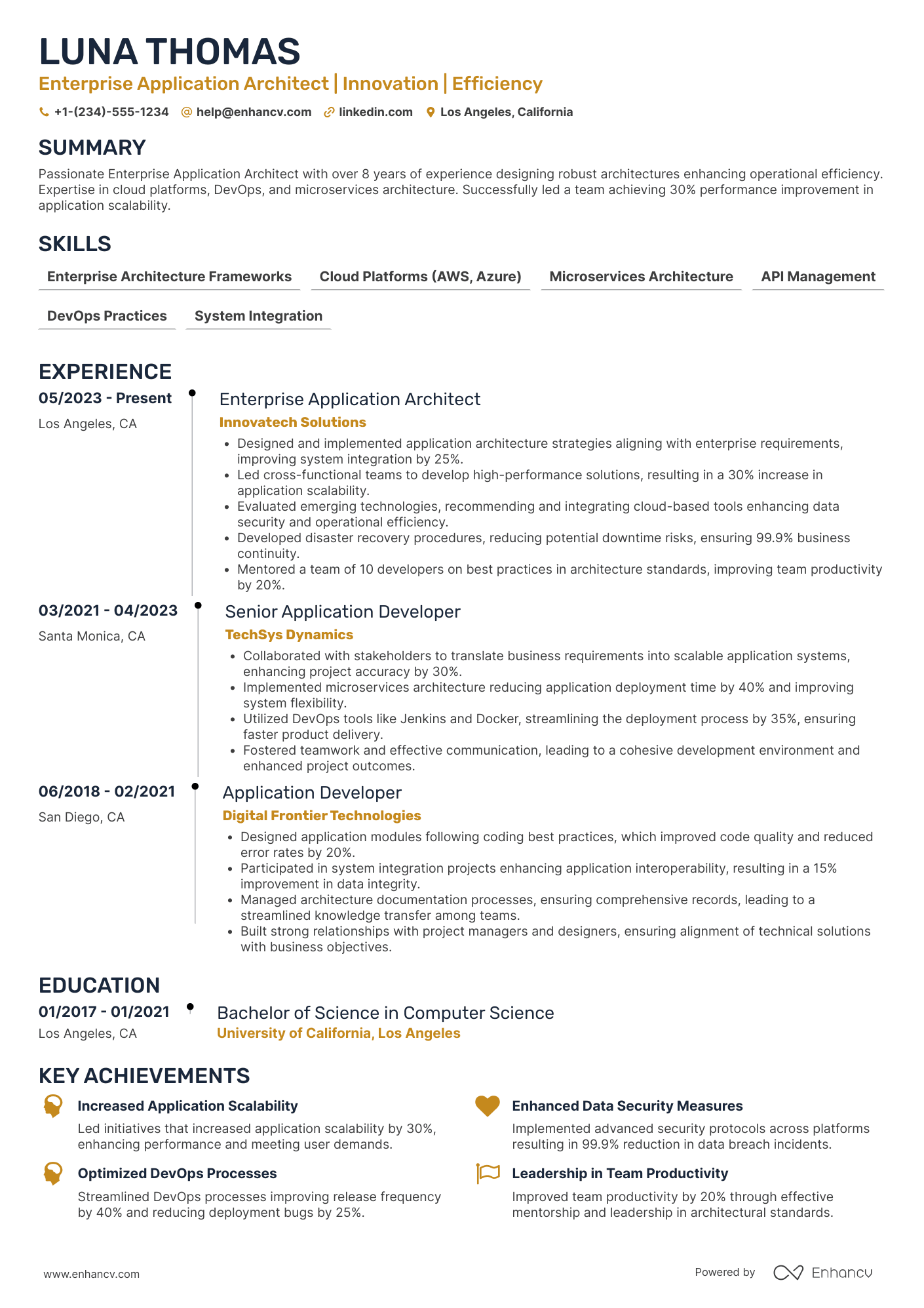 A resume example of a Enterprise Application Architect