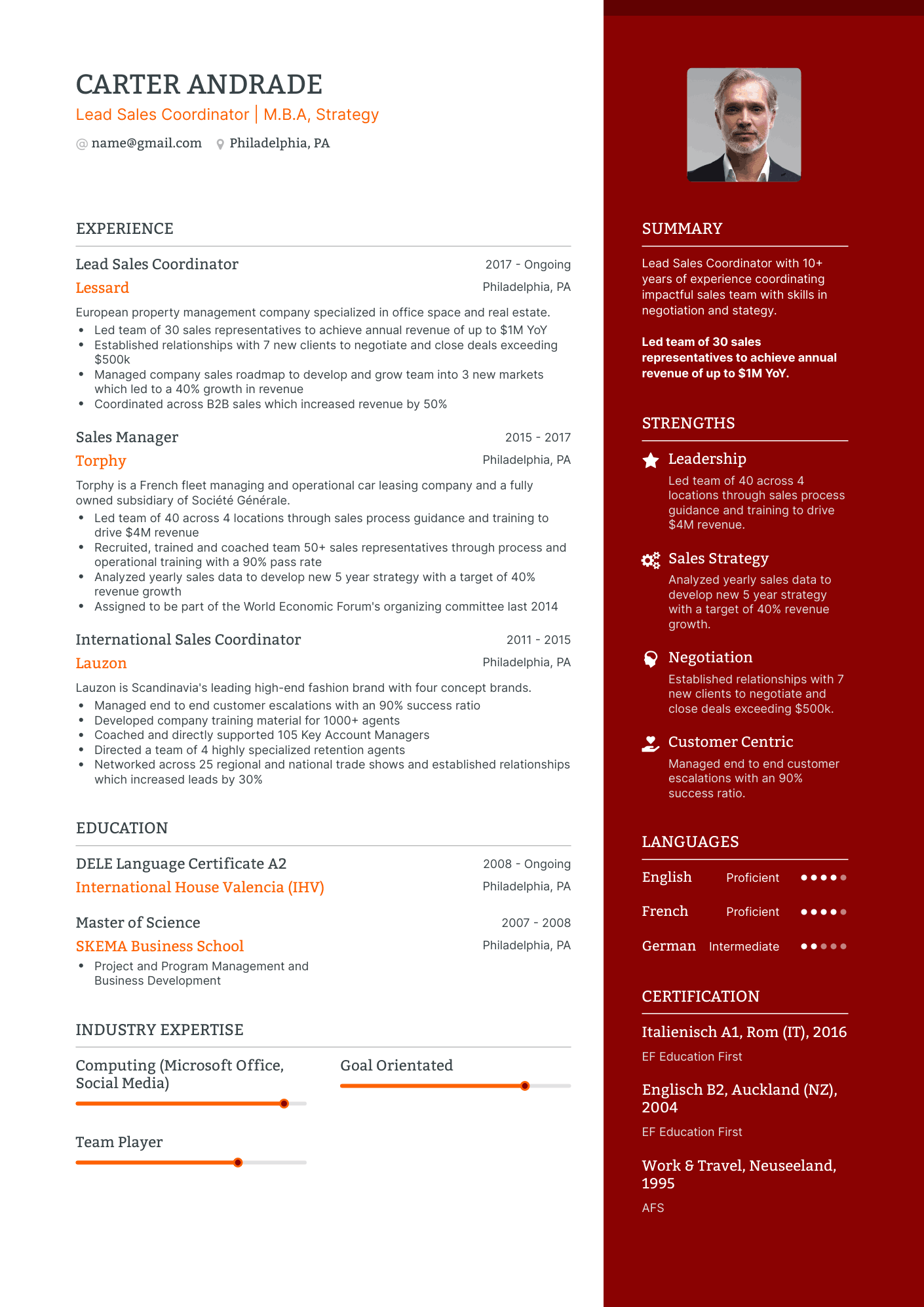 One Page Sales Coordinator Resume Template