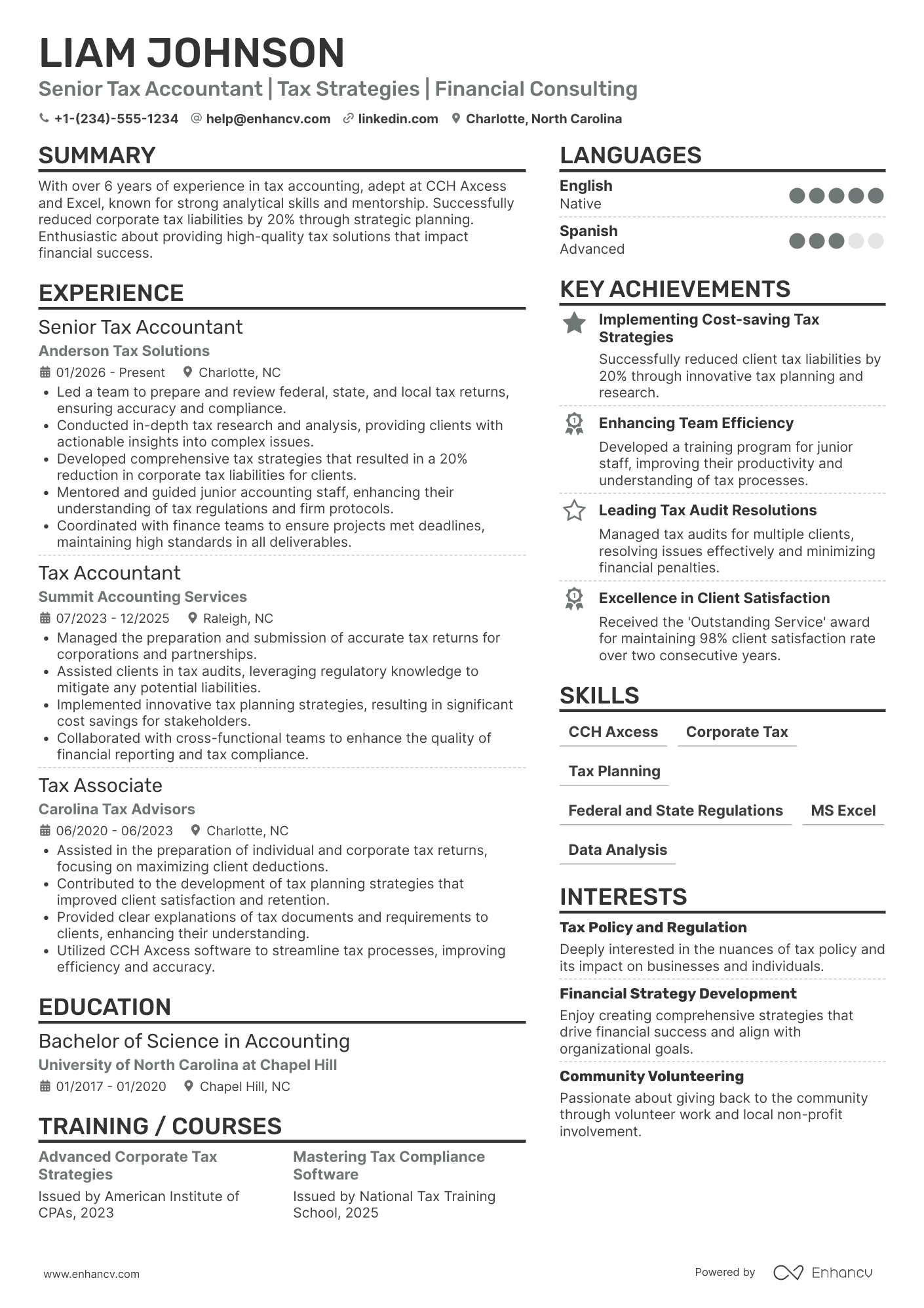 A resume example of a Senior Tax Accountant
