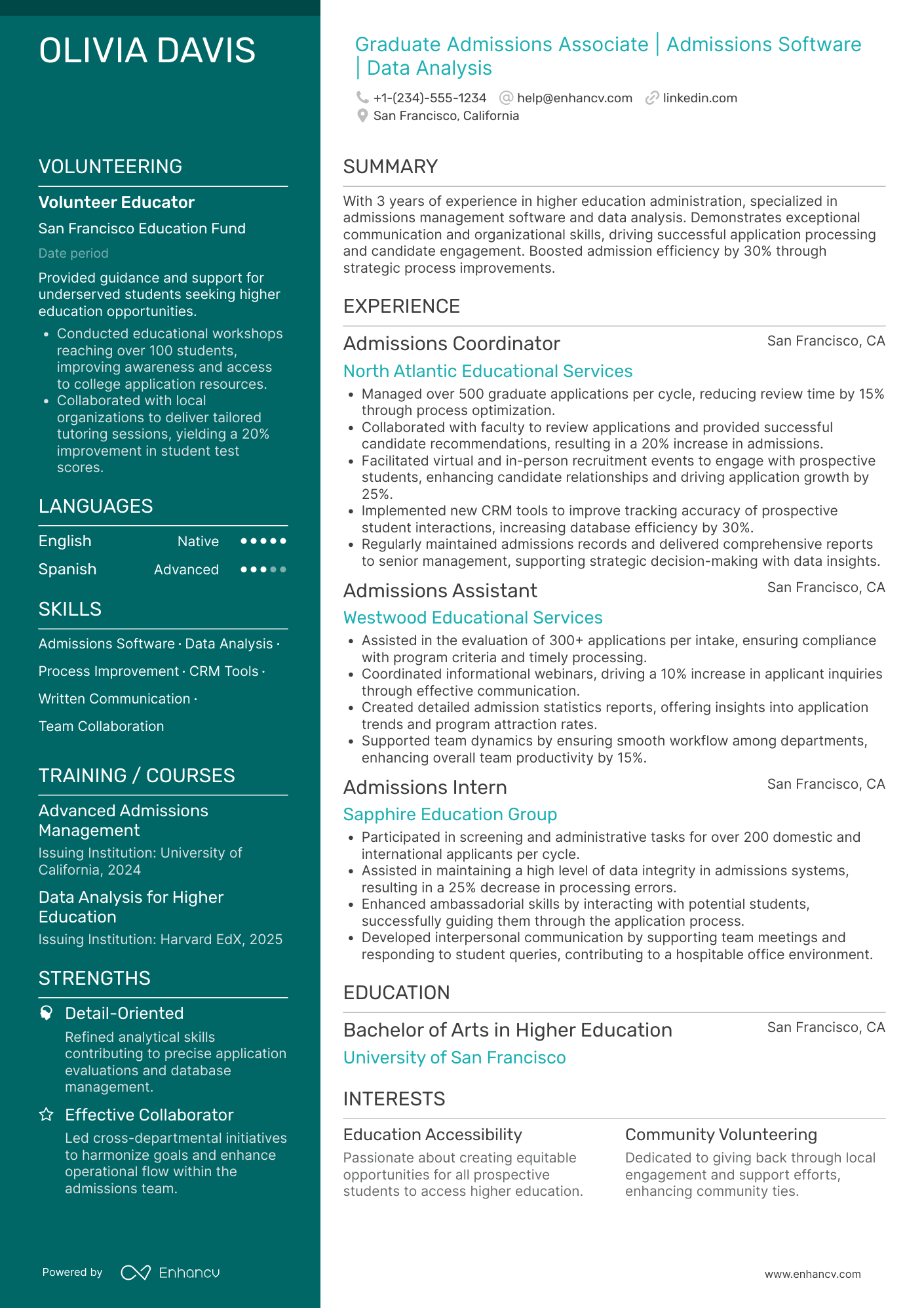 A resume example of a Grad School Admissions Coordinator