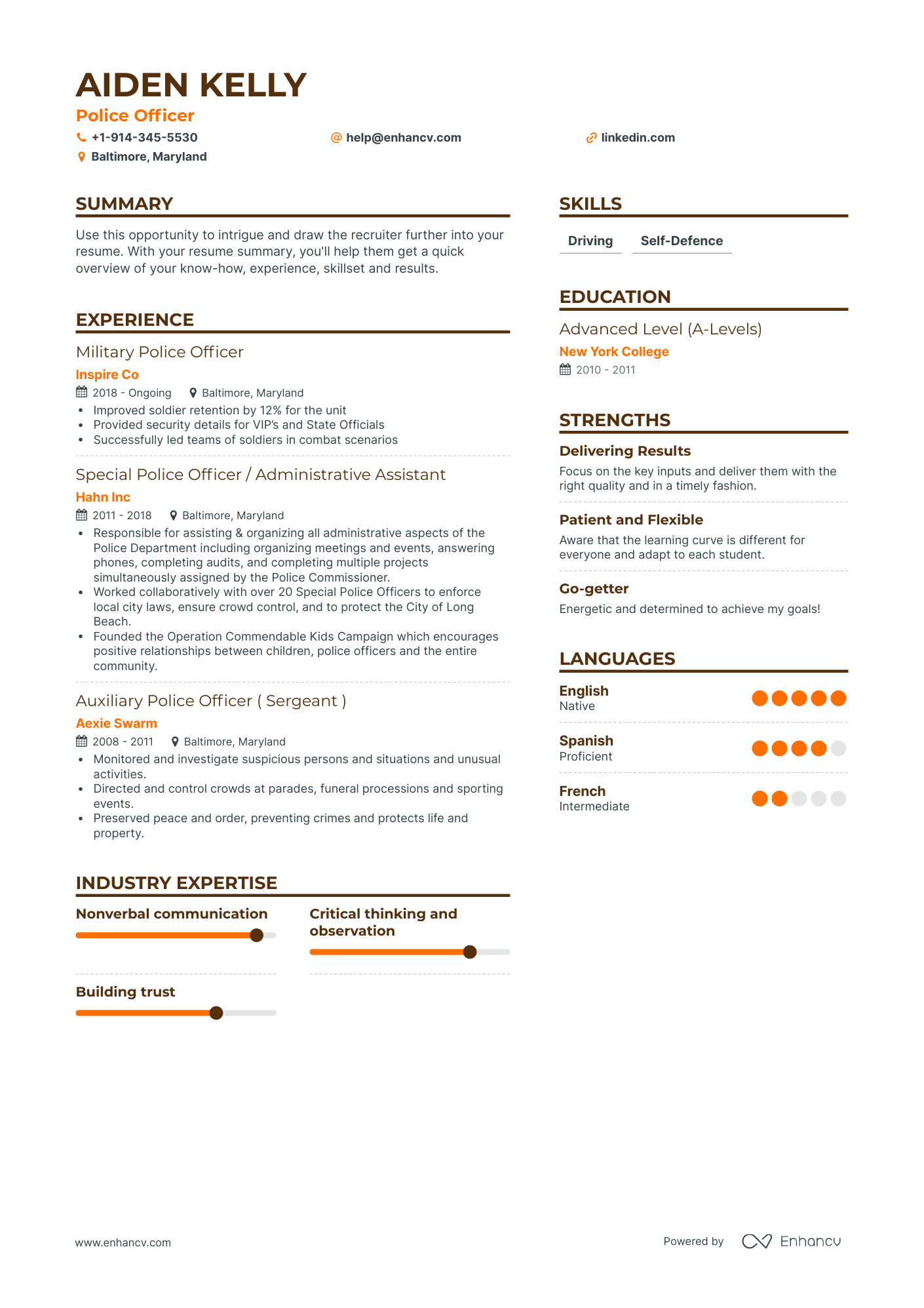 Simple Police Officer Resume Template