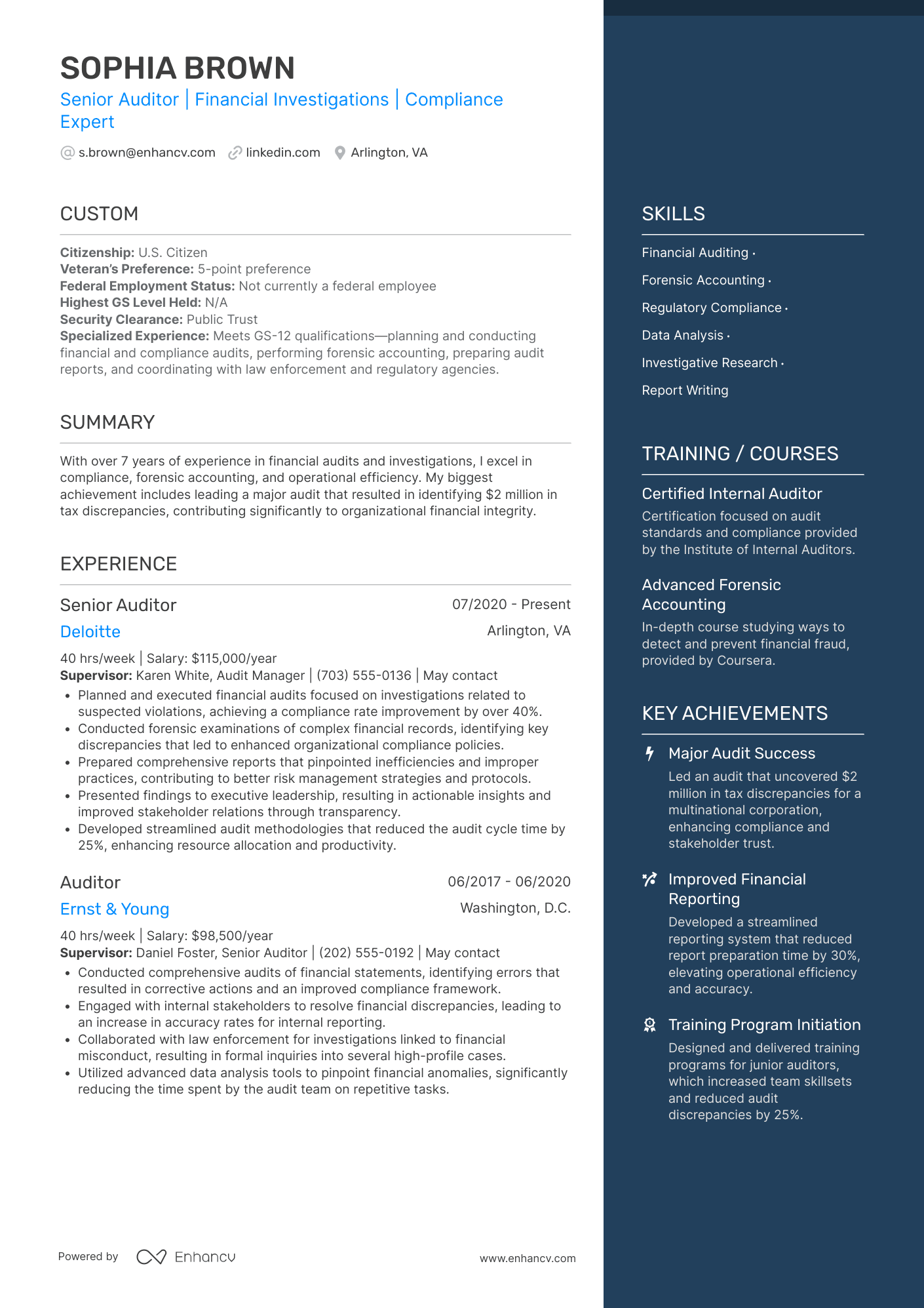 A resume example of a Auditor