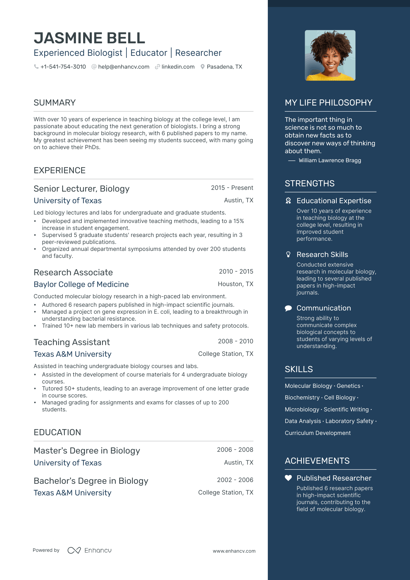 cover letter resume for biology