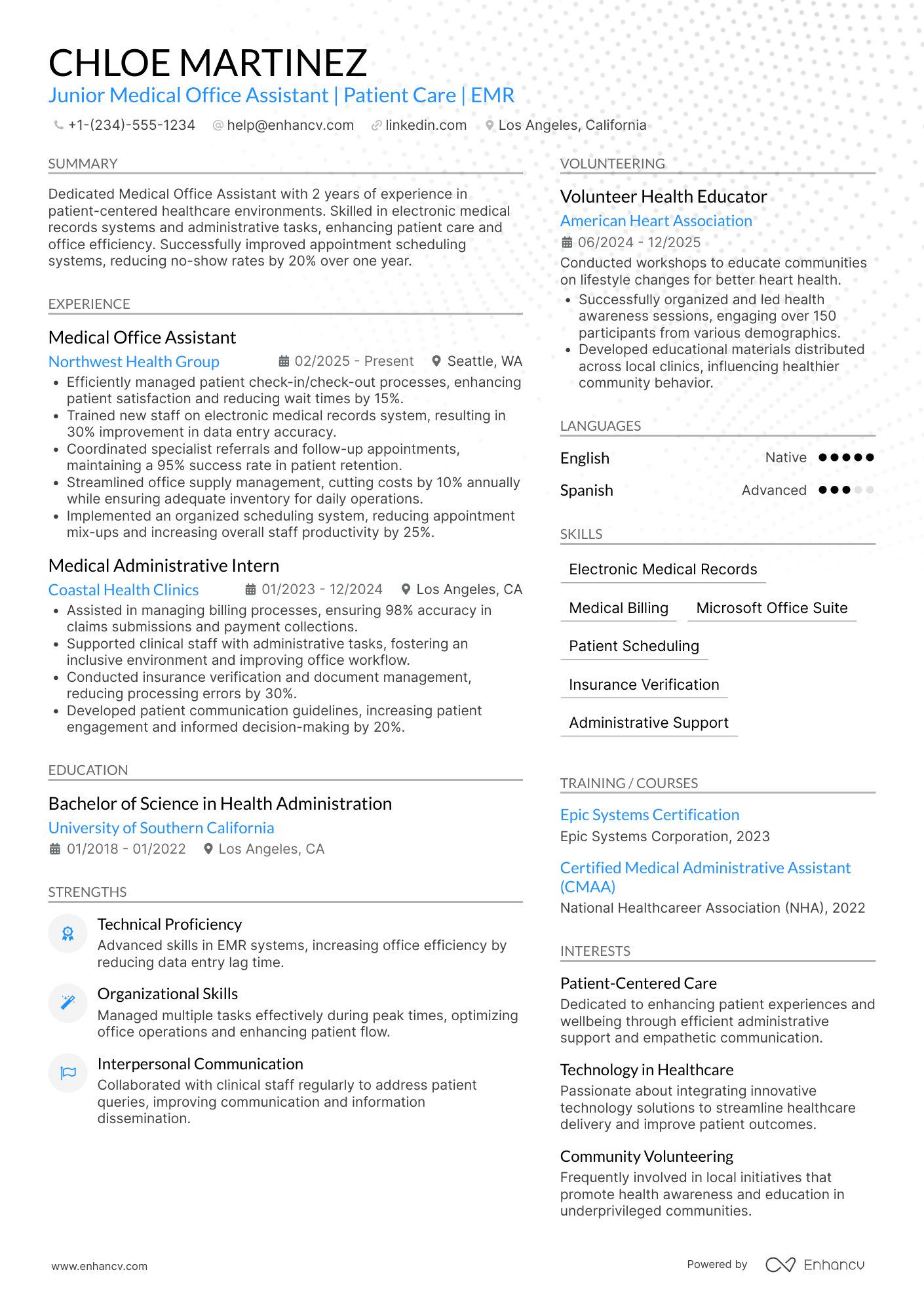 A resume example of a Medical Office Assistant