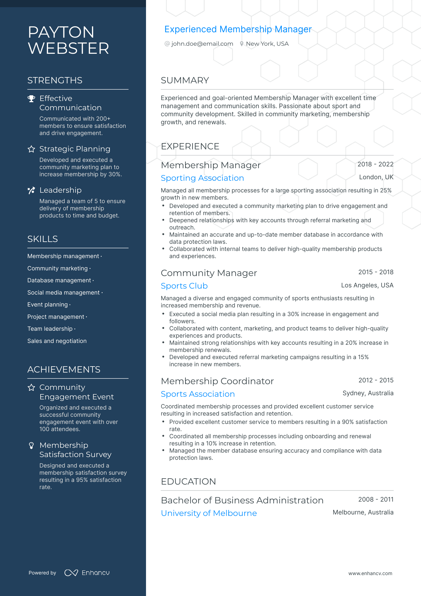 Polished Membership Manager Resume Template