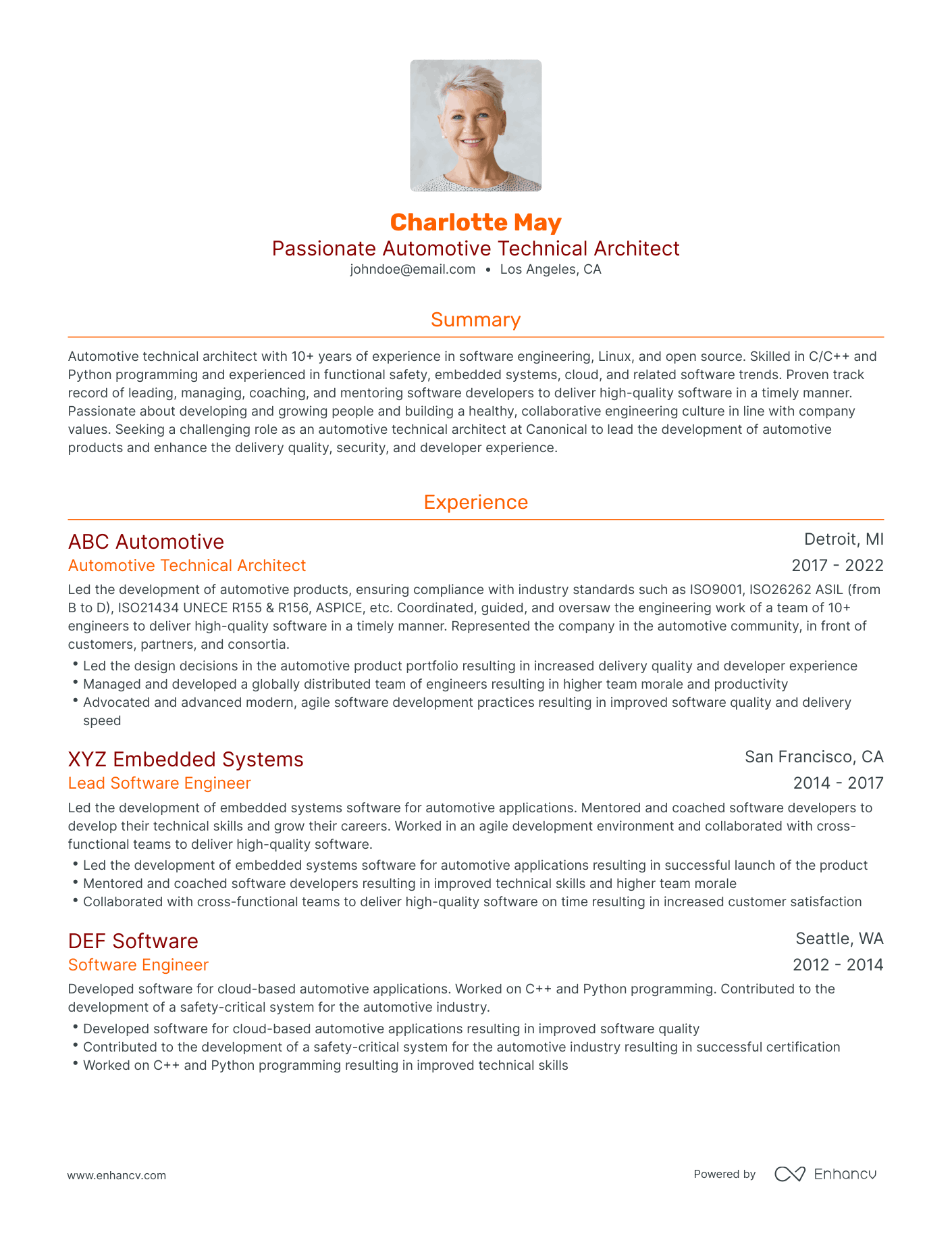 Traditional Automotive Engineering Resume Template