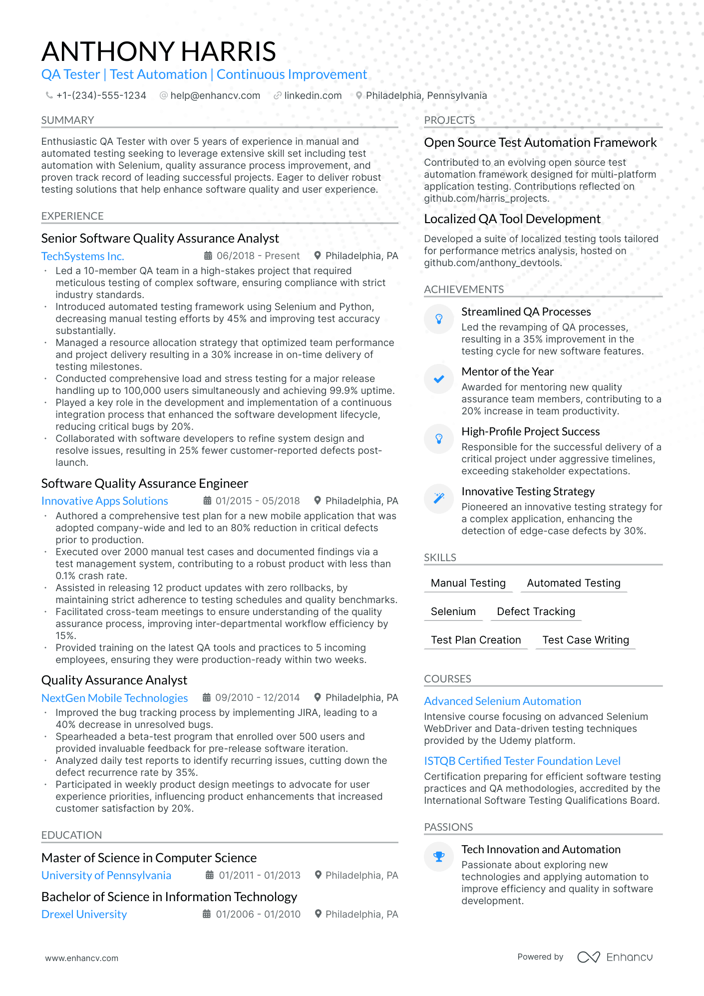 sample resume for entry level software tester