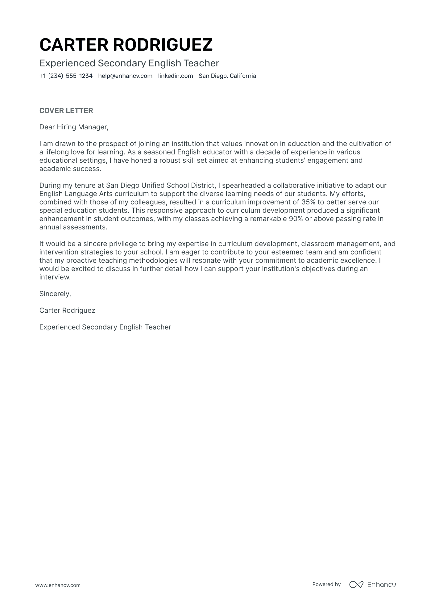 application letter for teaching in english