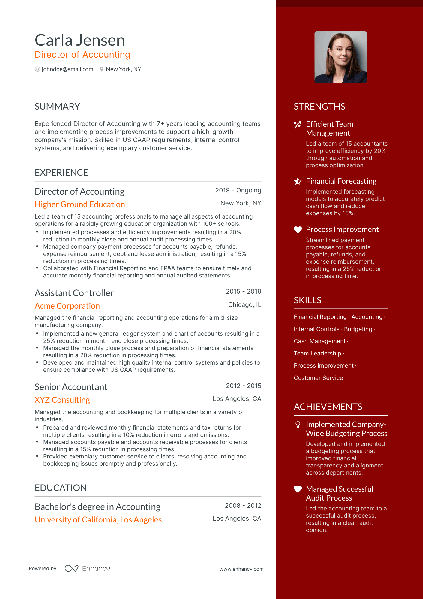 One Page Director of Accounting Resume Template